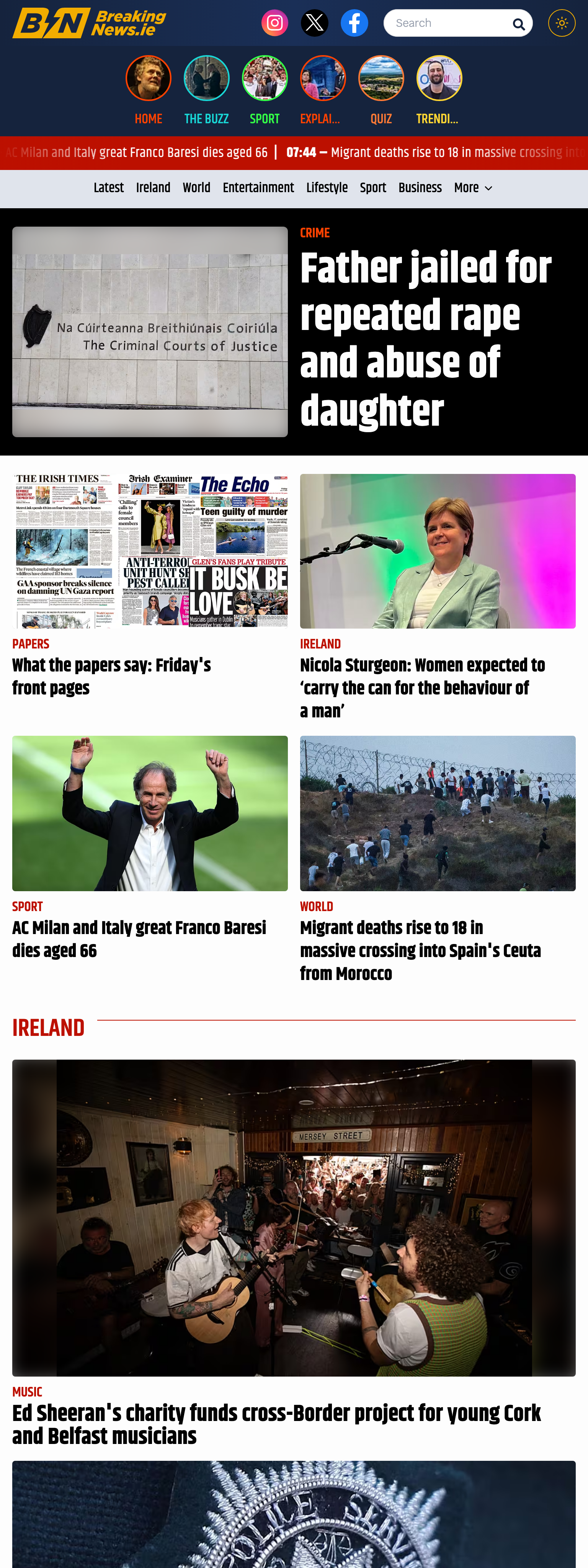 Screenshot of the BreakingNews.ie front page