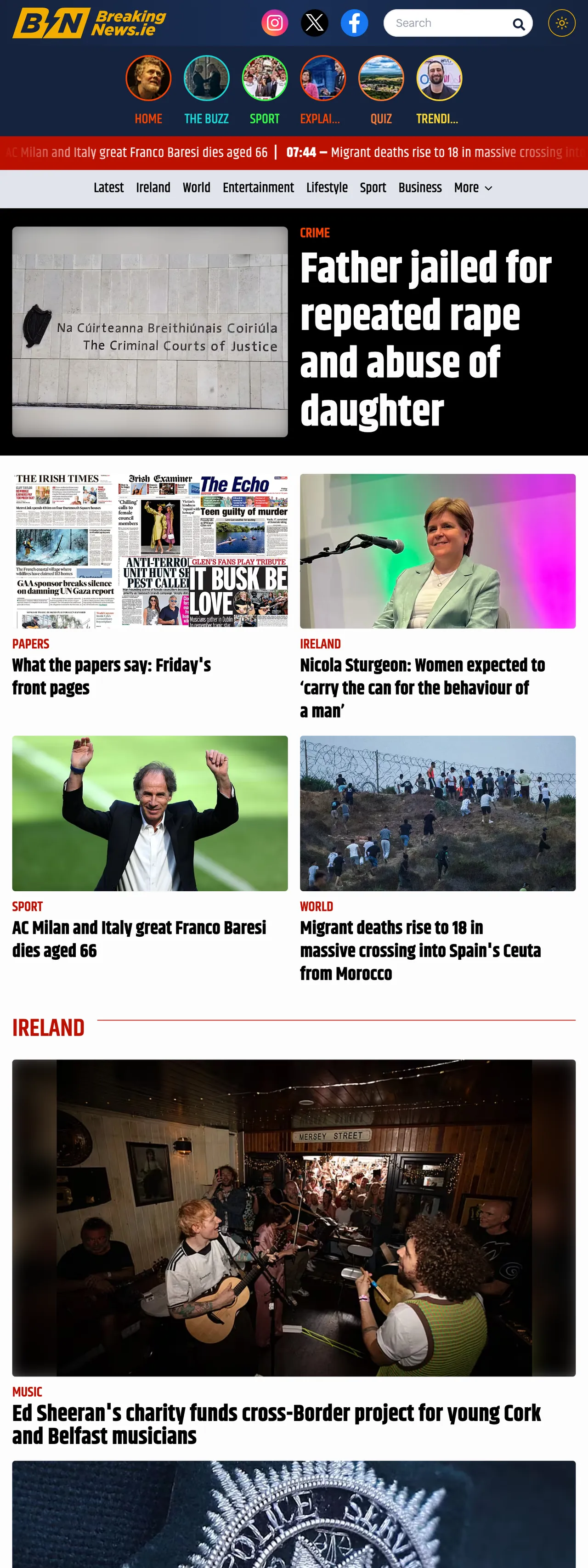 Screenshot of the BreakingNews.ie front page