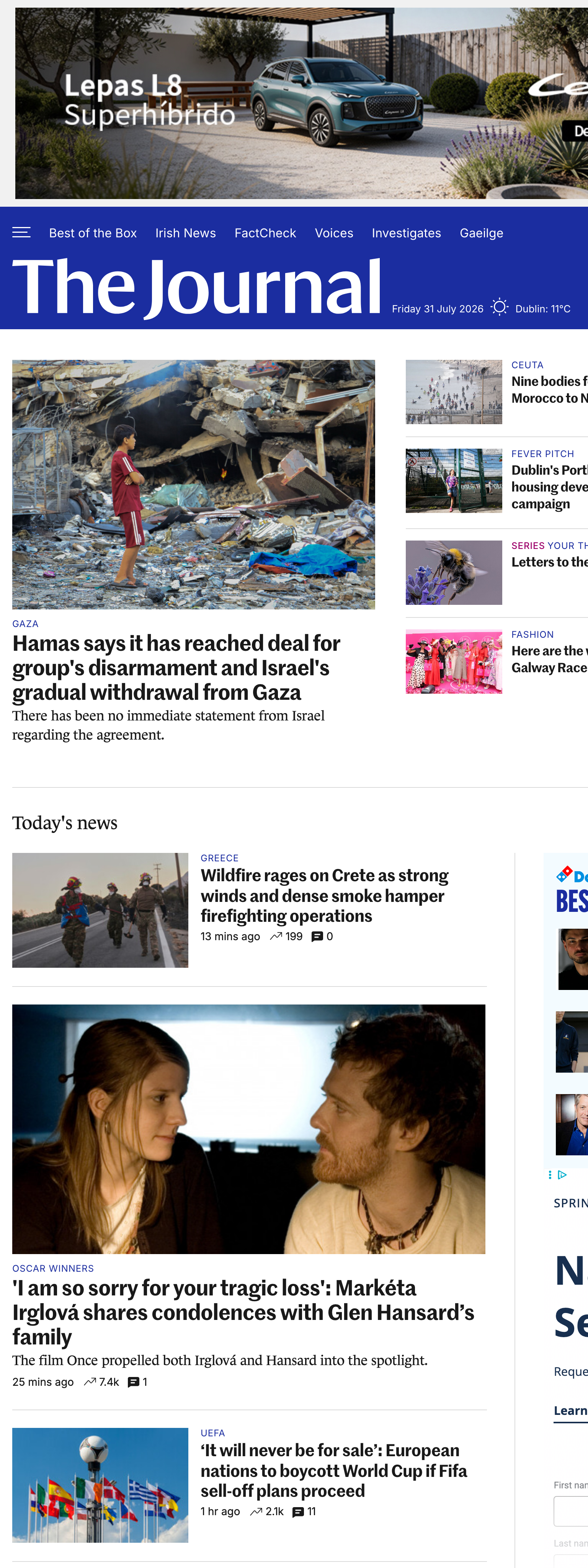 Screenshot of the TheJournal.ie front page