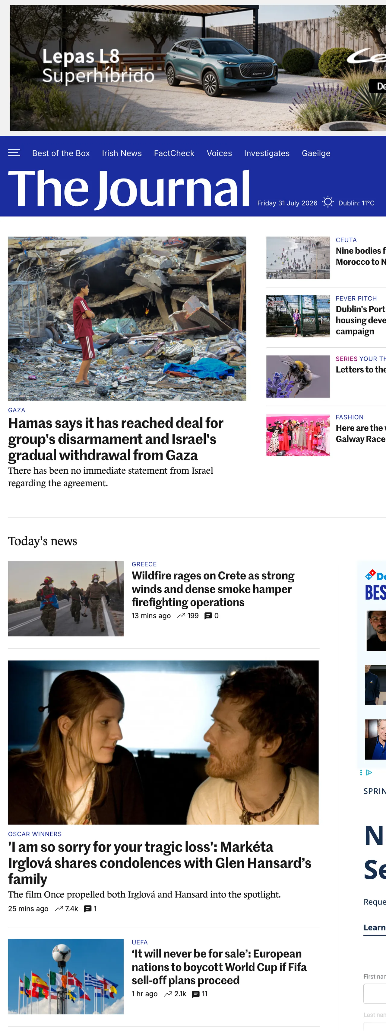 Screenshot of the TheJournal.ie front page