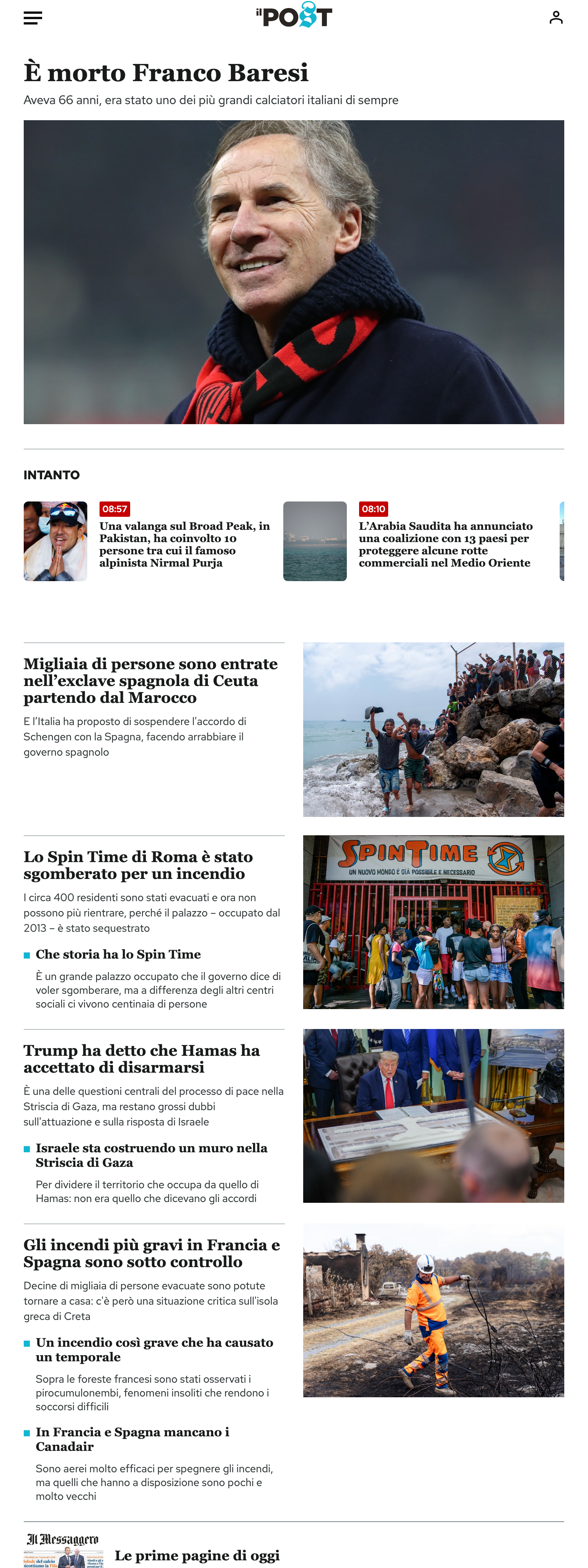 Screenshot of the Il Post front page