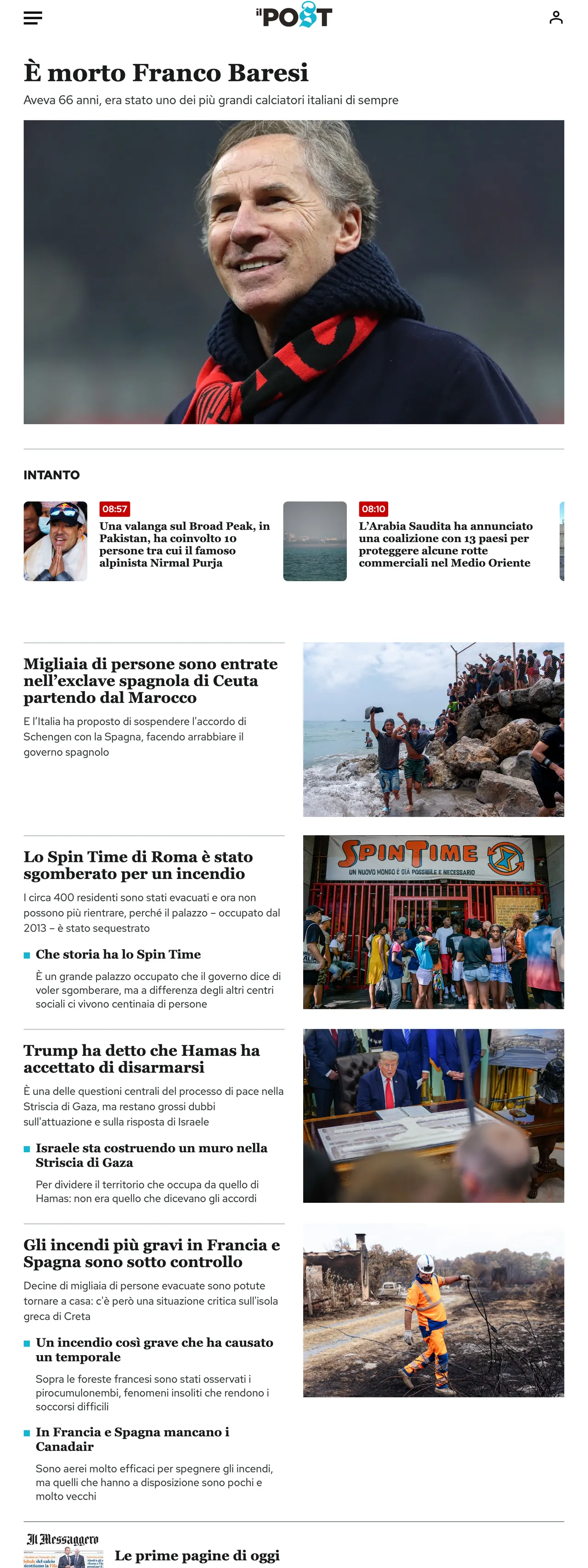 Screenshot of the Il Post front page