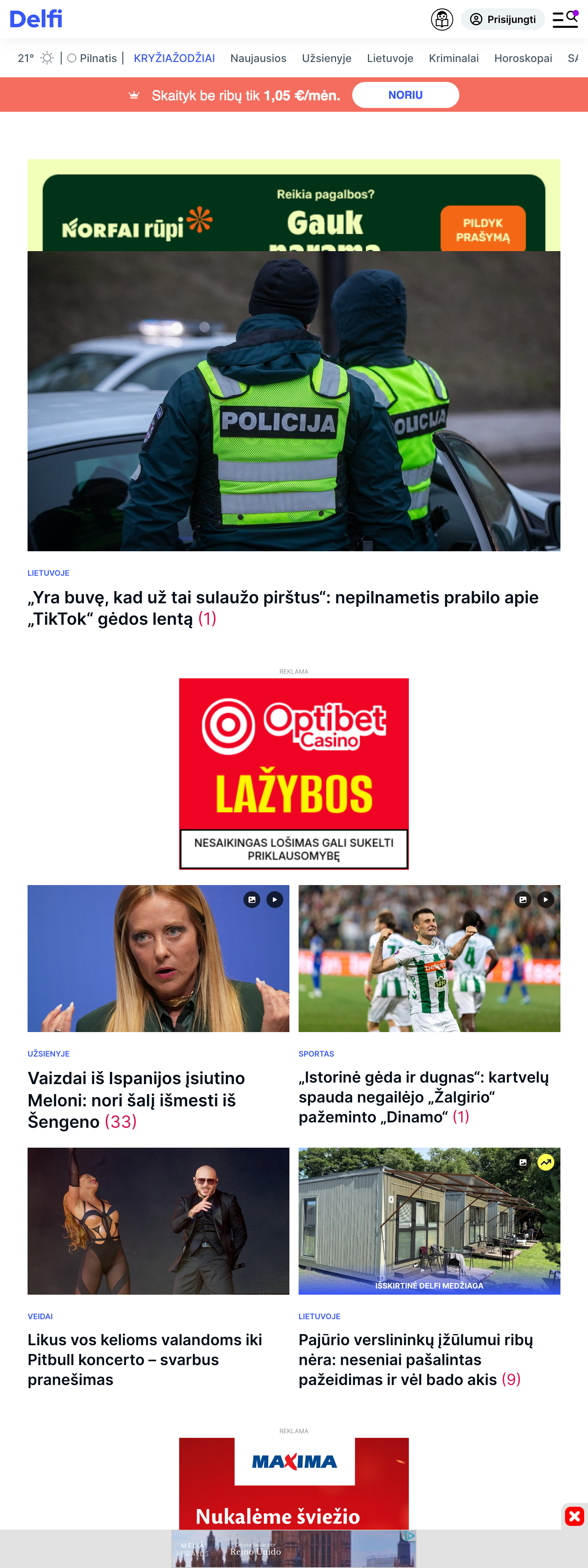 Screenshot of the Delfi front page