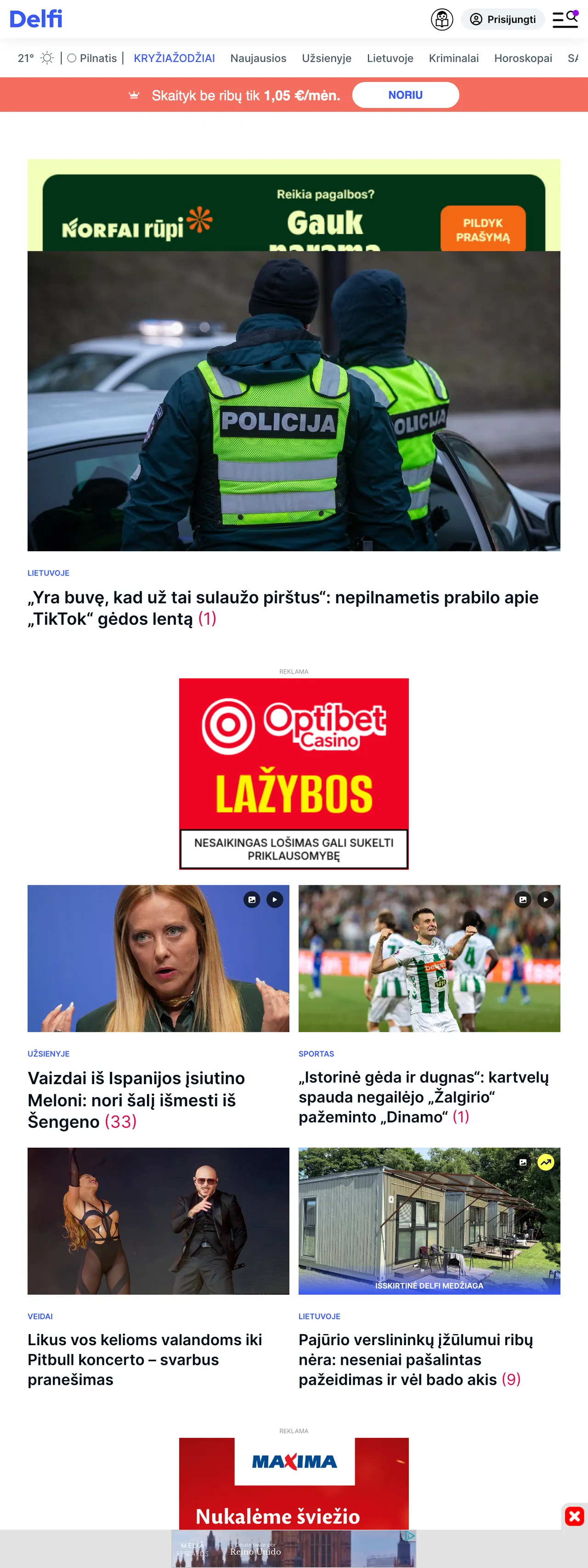 Screenshot of the Delfi front page