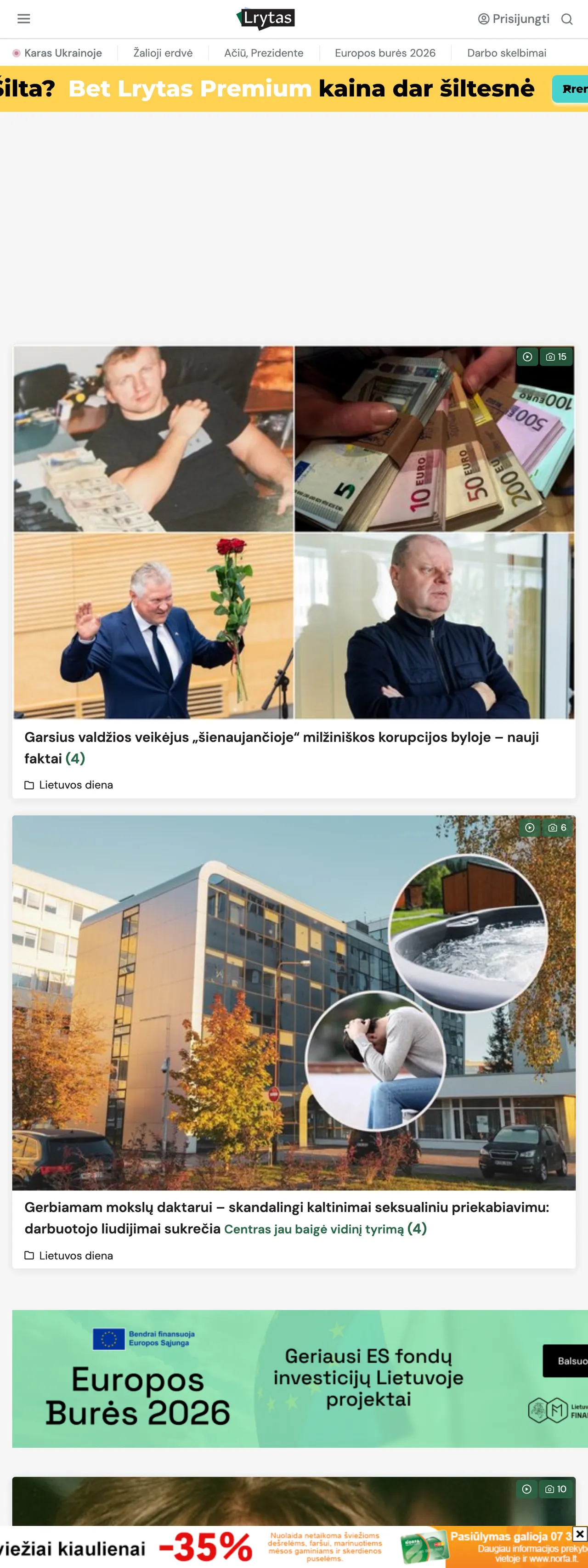 Screenshot of the Lrytas front page