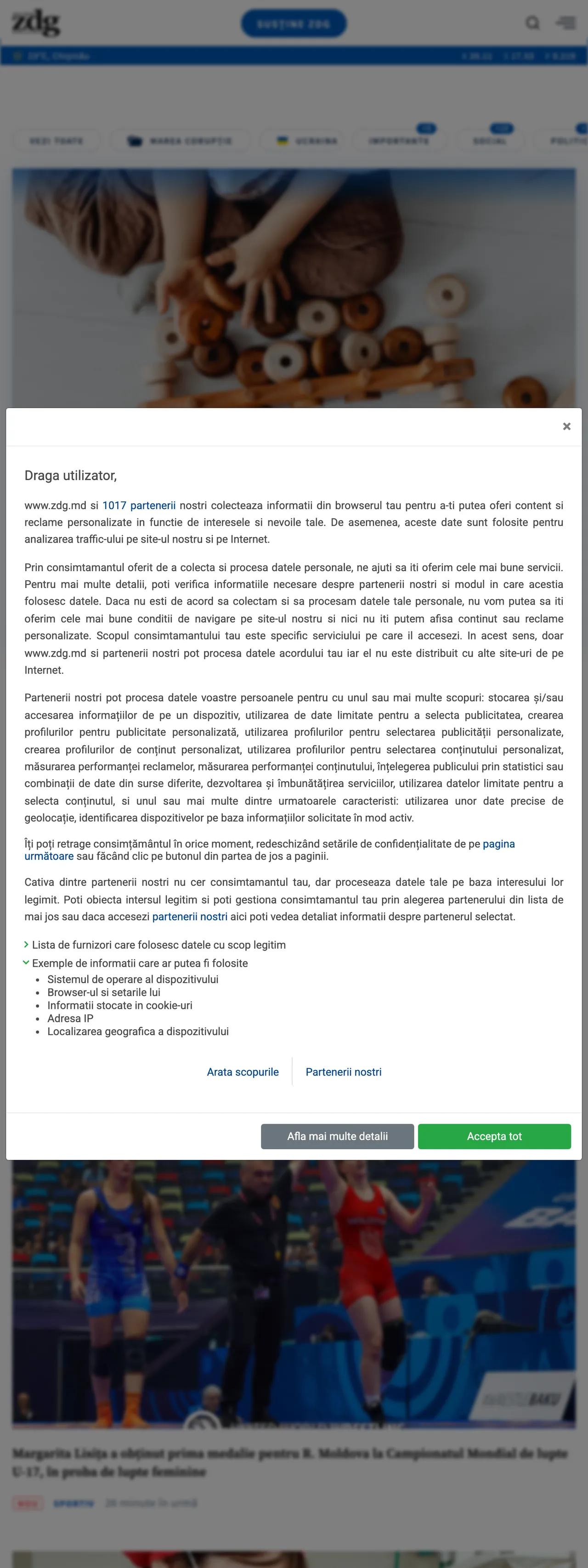 Screenshot of the Ziarul de Gardă front page