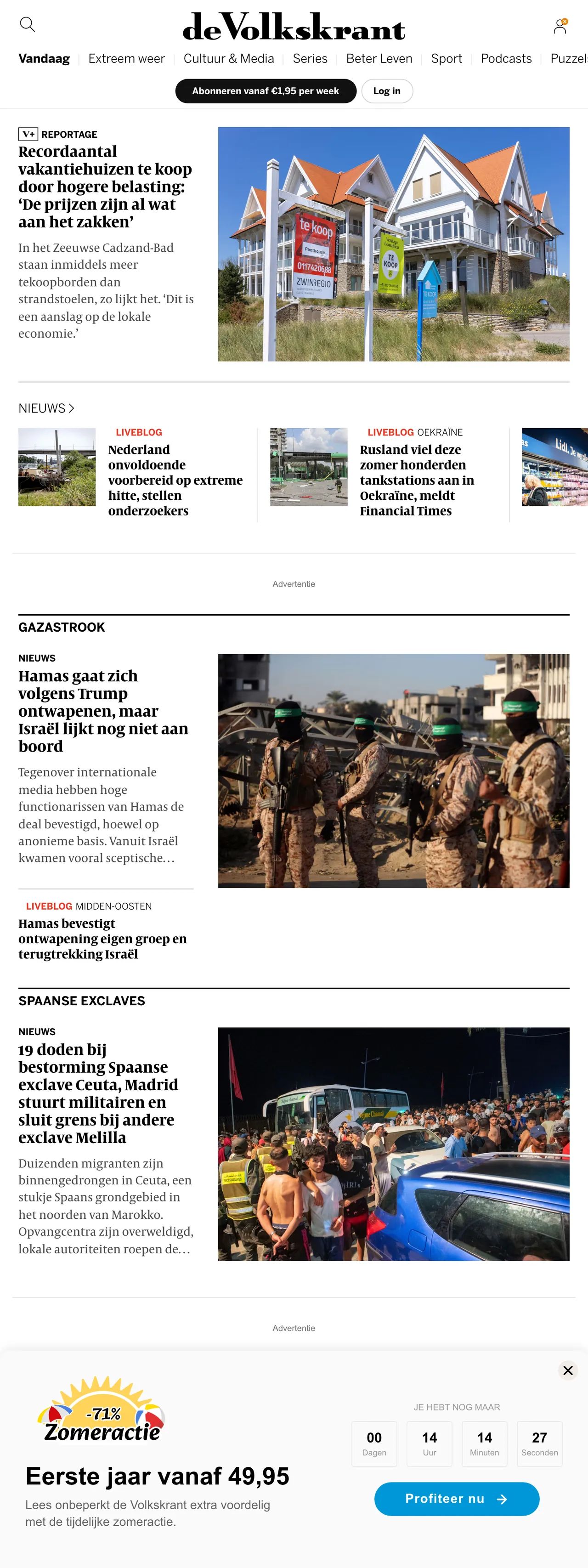 Screenshot of the de Volkskrant front page