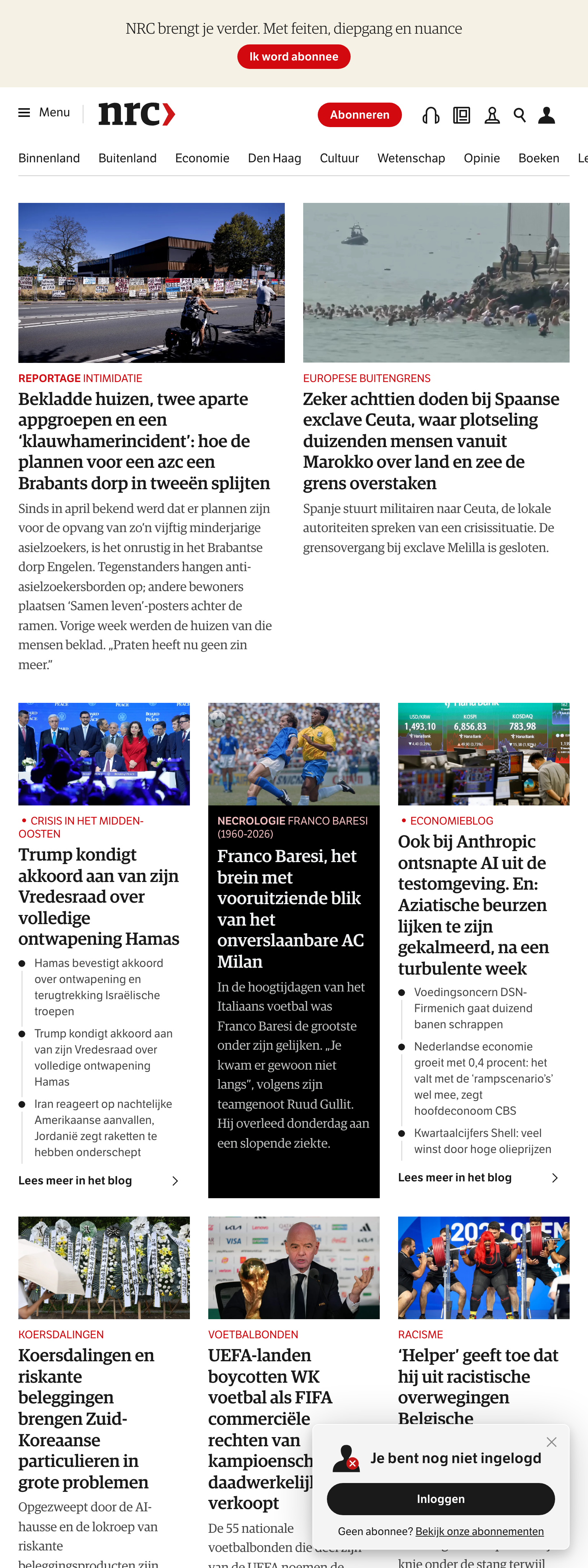 Screenshot of the NRC front page