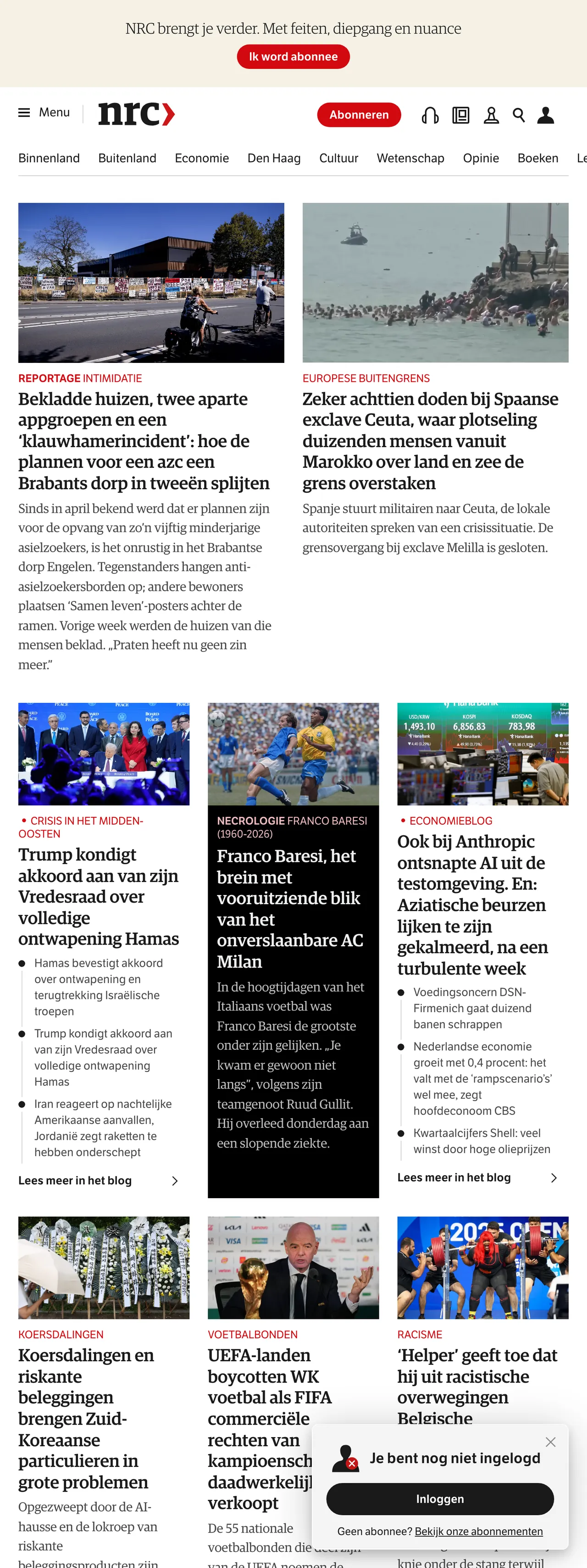 Screenshot of the NRC front page