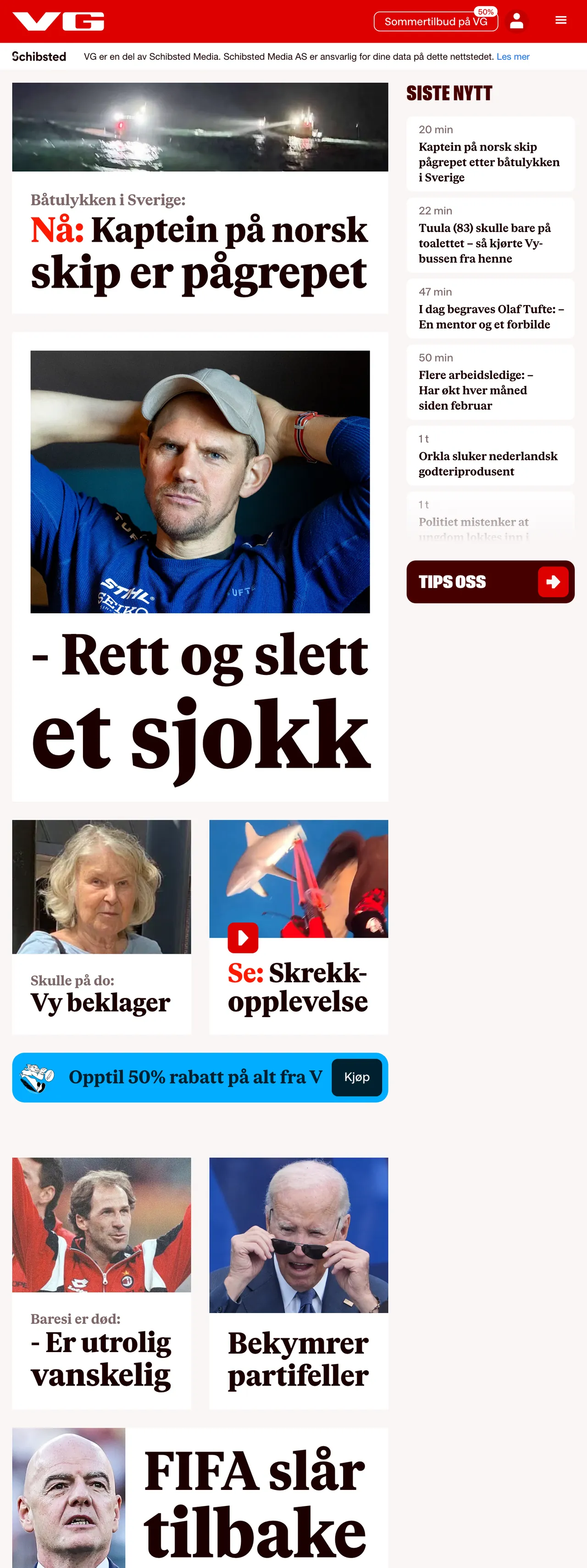 Screenshot of the VG front page
