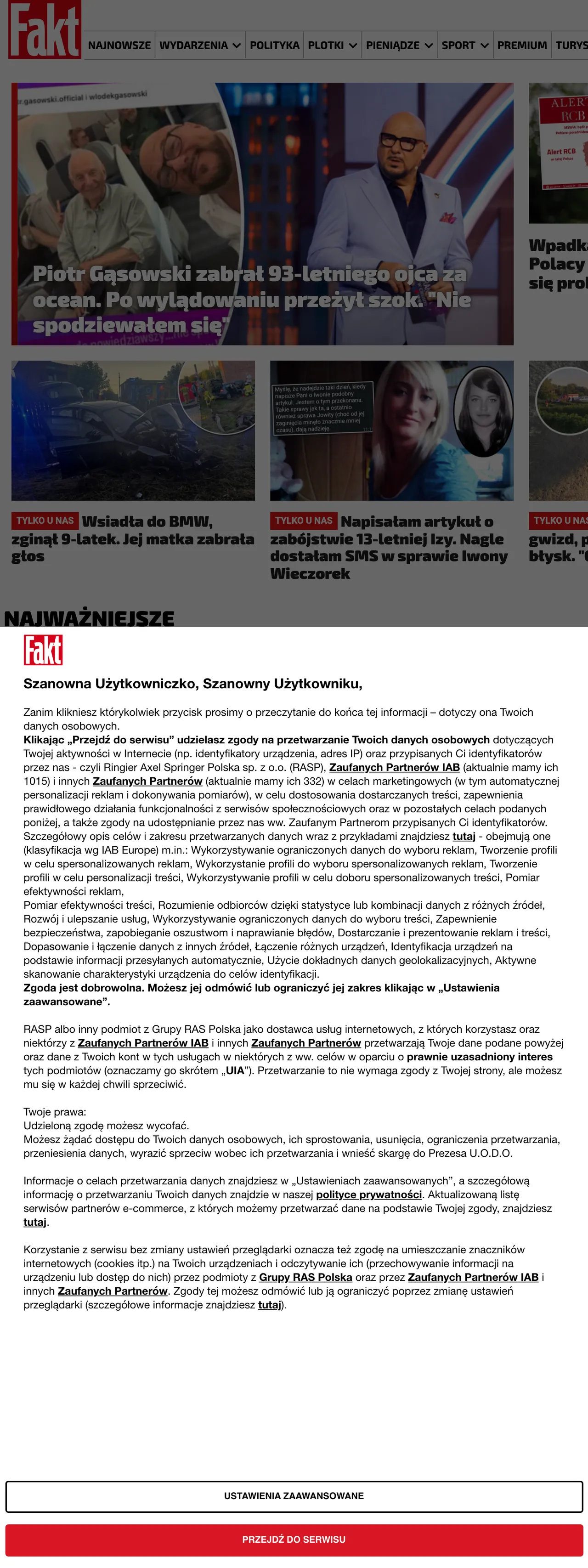 Screenshot of the Fakt front page