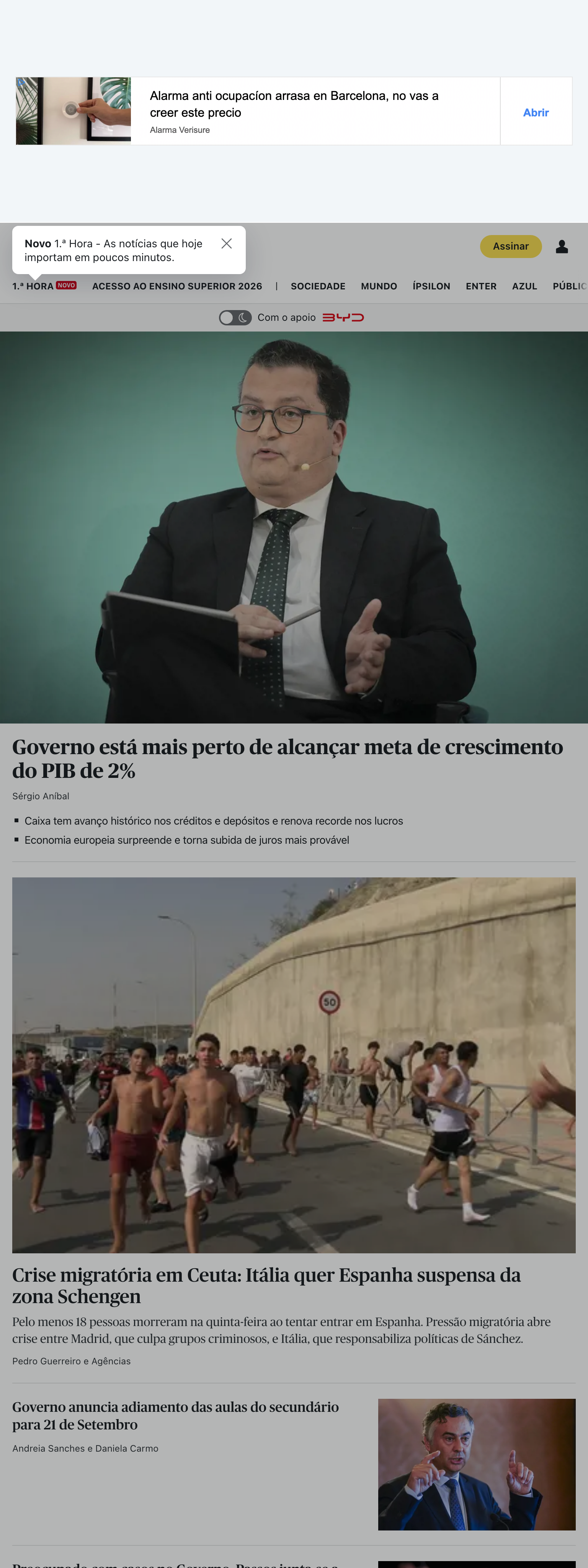 Screenshot of the Público front page