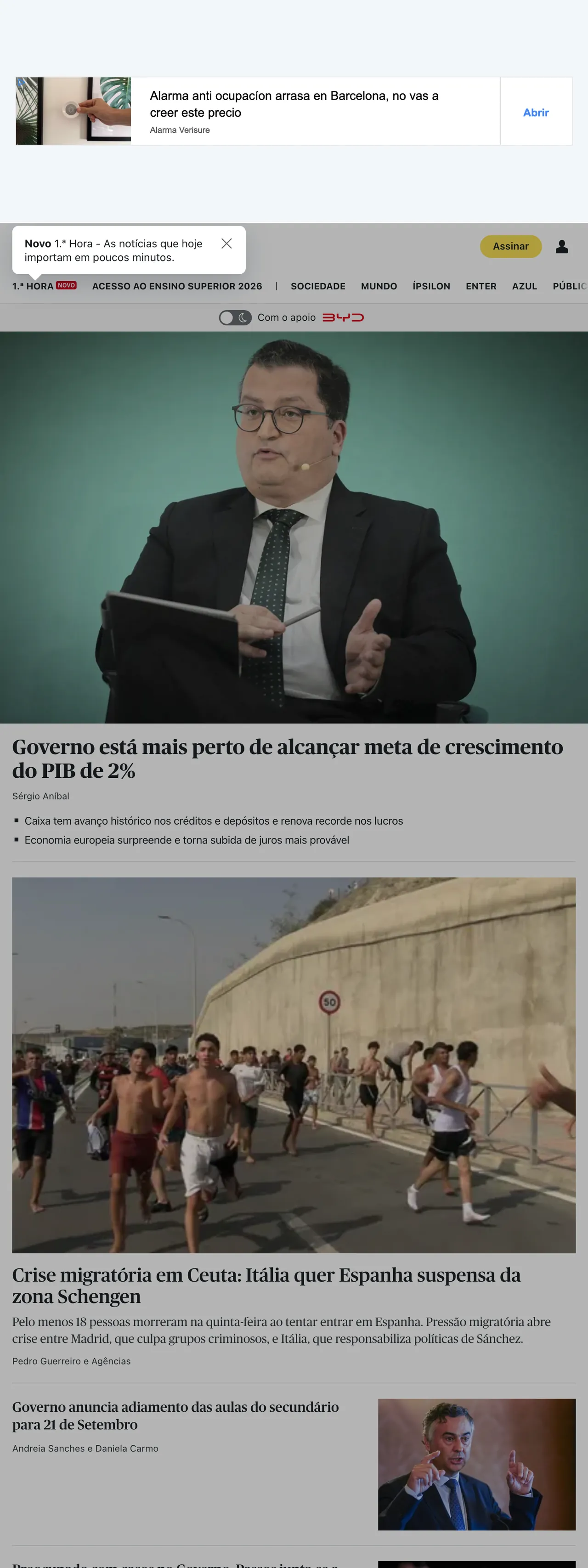 Screenshot of the Público front page