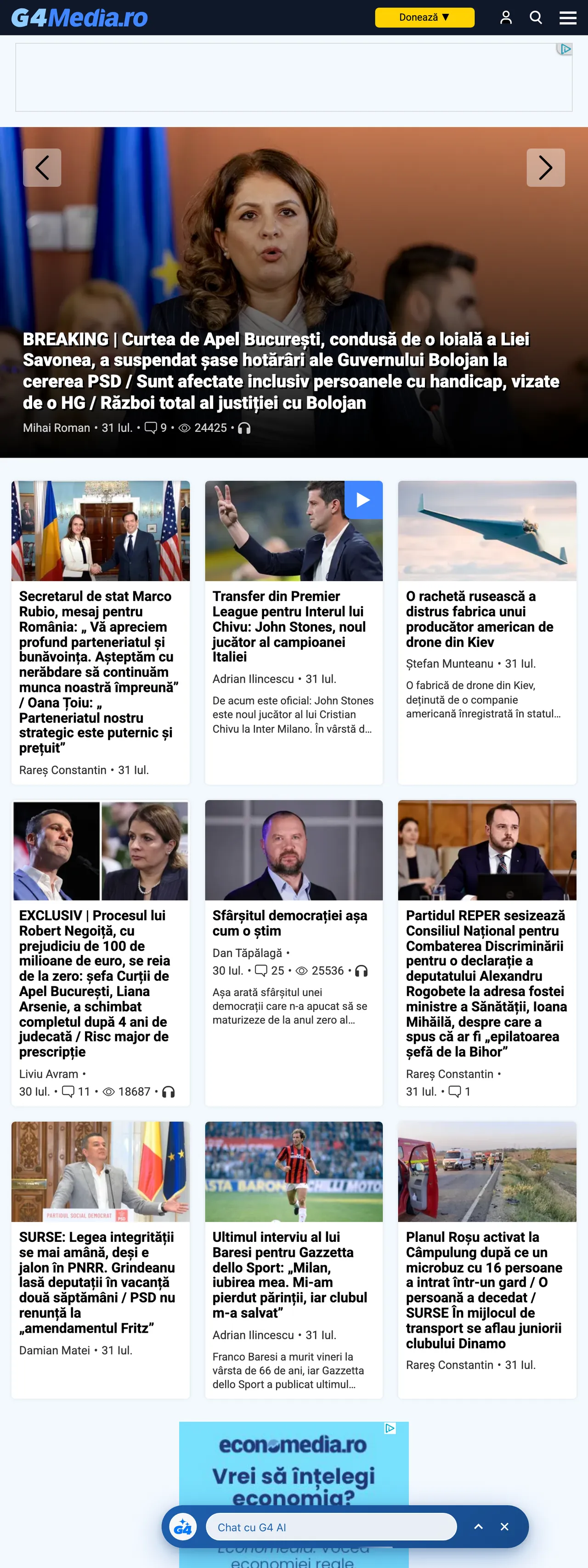 Screenshot of the G4Media front page