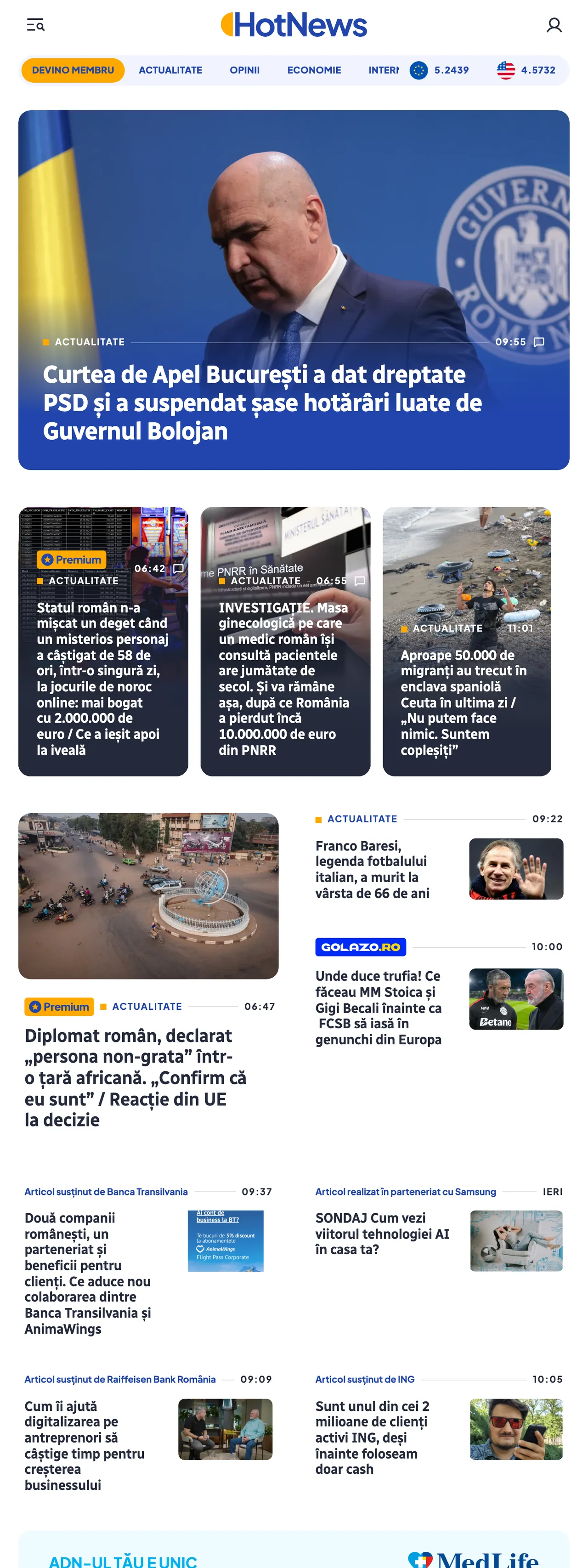 Screenshot of the HotNews.ro front page