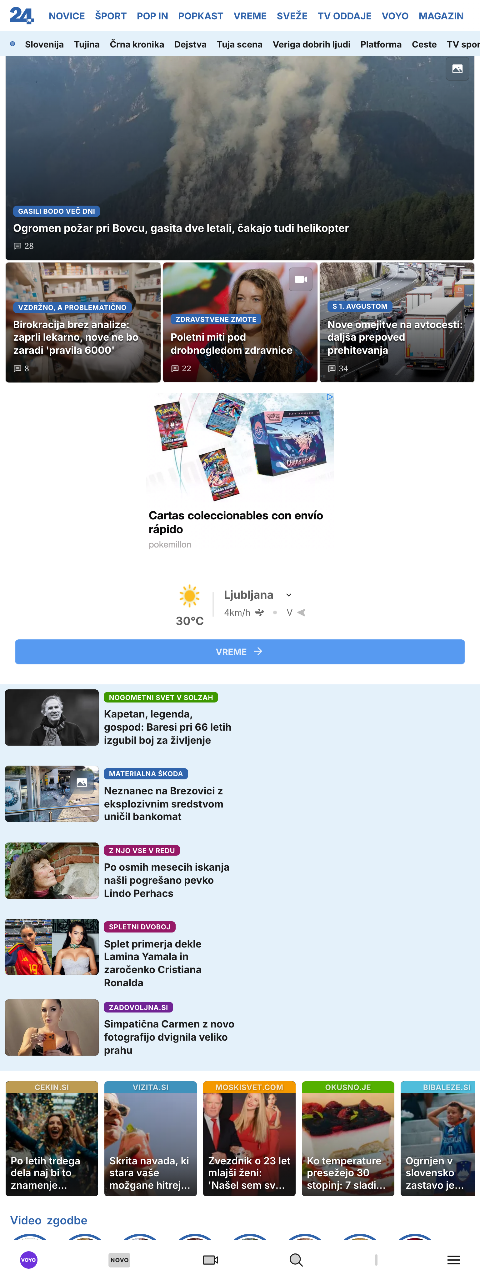 Screenshot of the 24ur front page