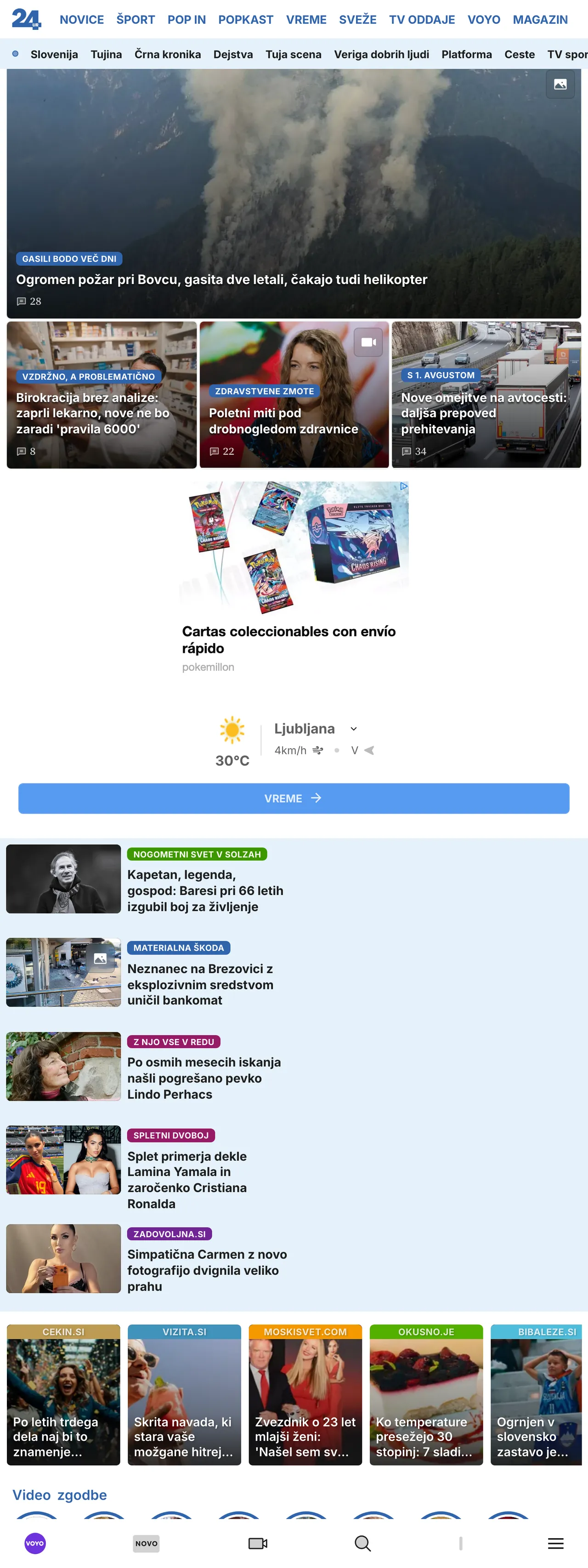 Screenshot of the 24ur front page