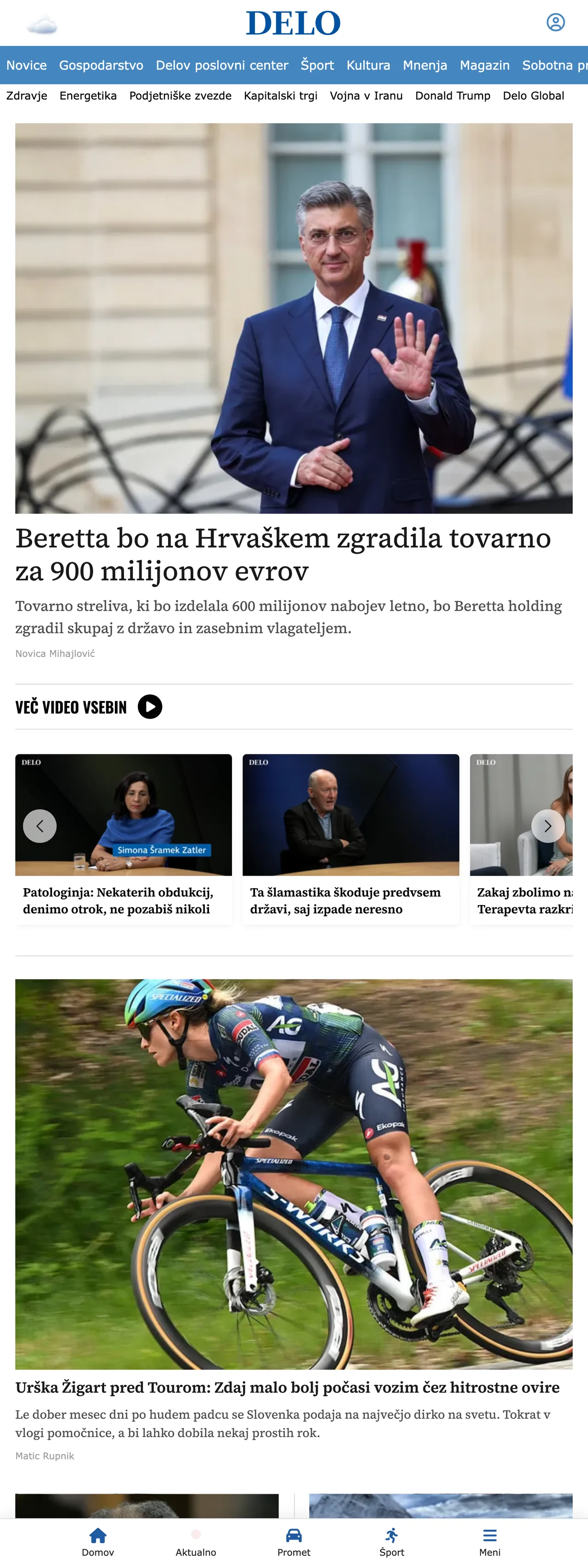 Screenshot of the Delo front page