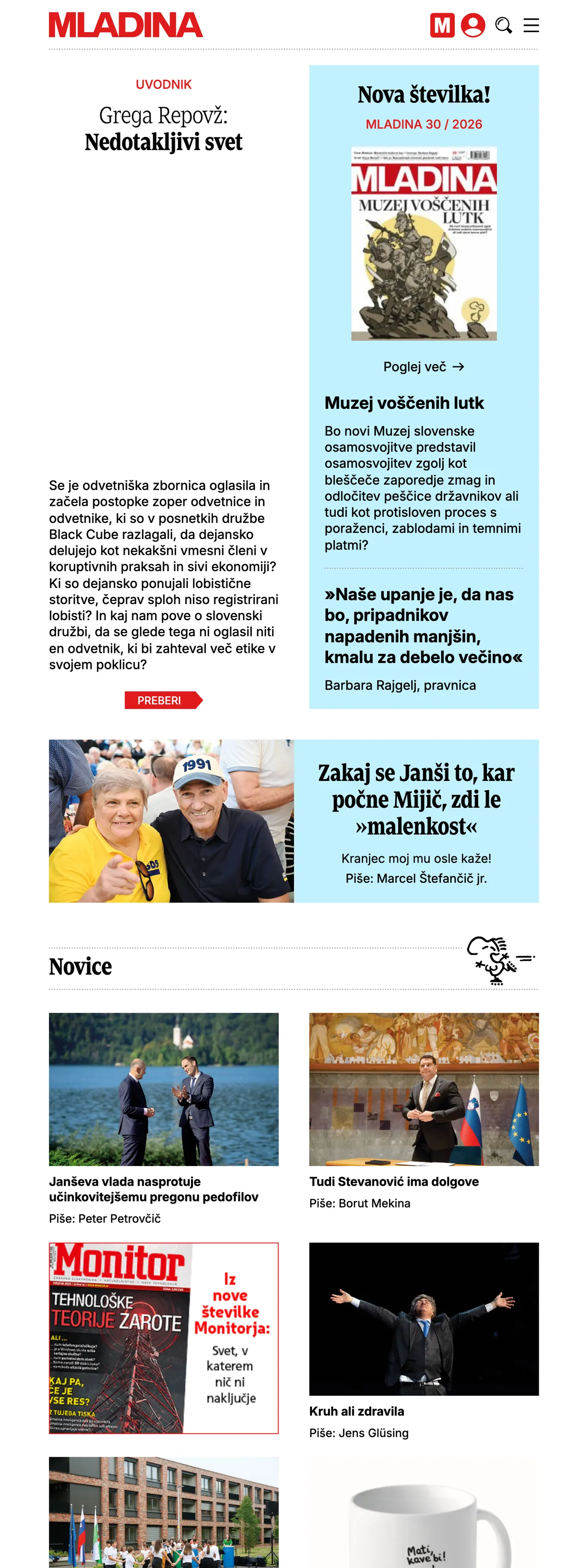 Screenshot of the Mladina front page