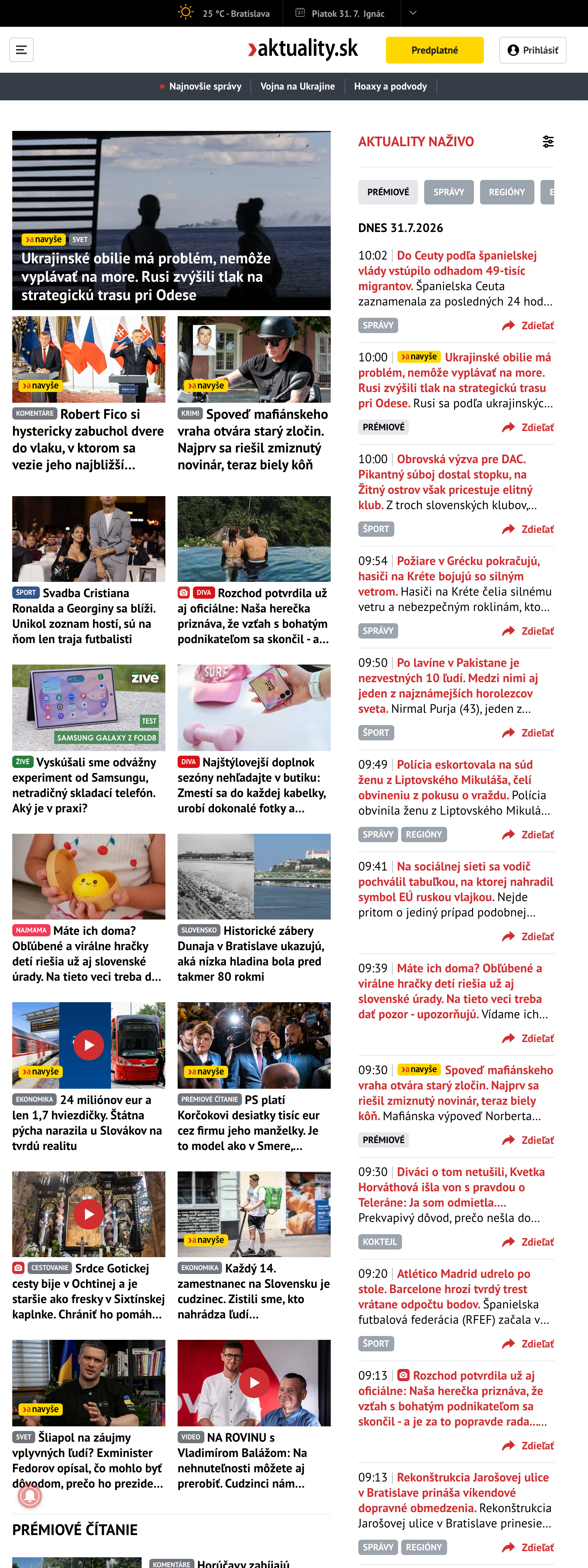 Screenshot of the Aktuality.sk front page