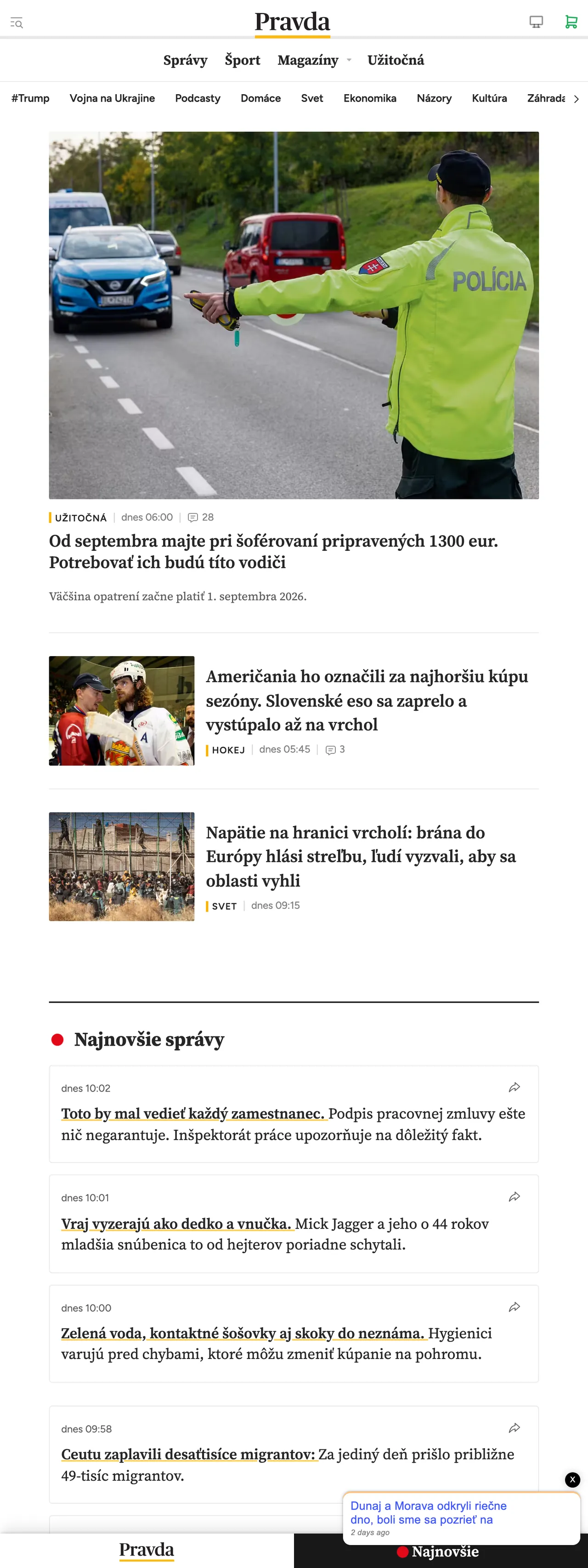 Screenshot of the Pravda front page