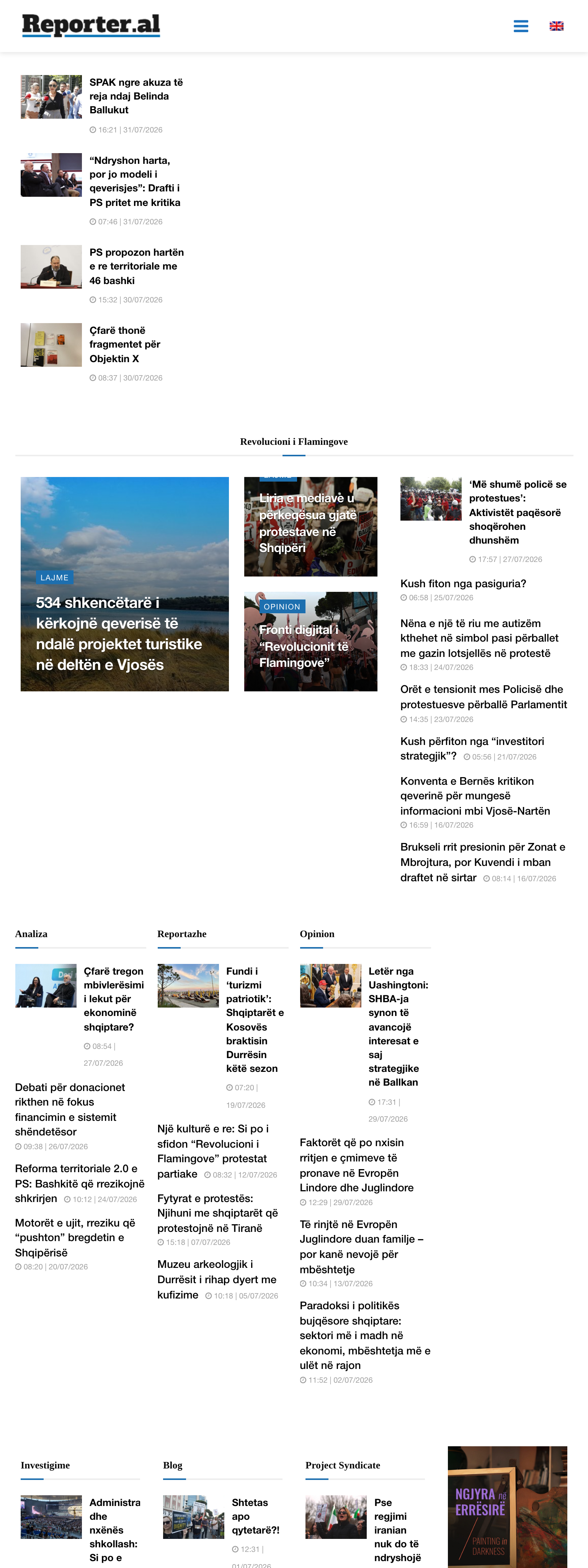 Screenshot of the Reporter.al front page