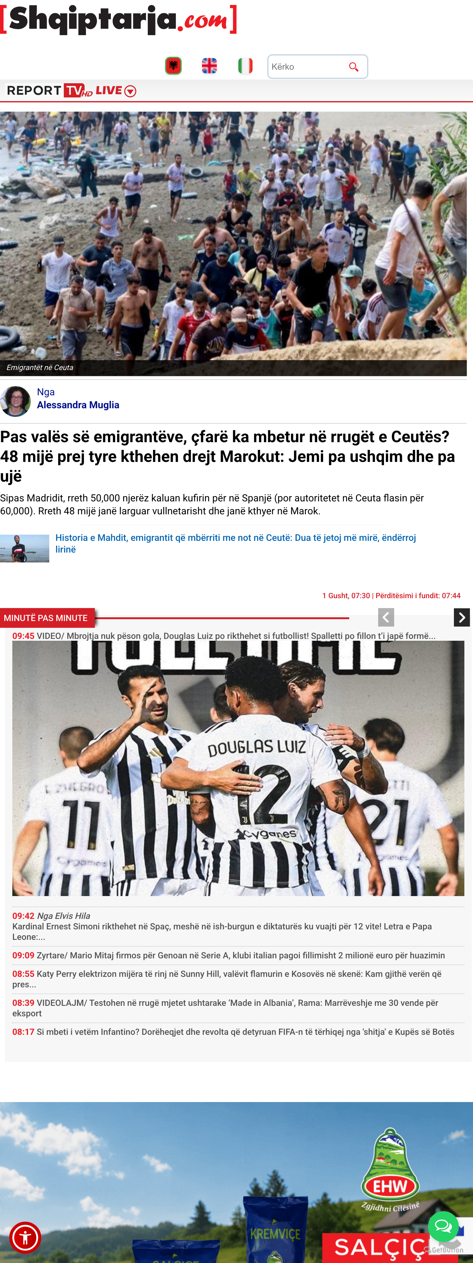 Screenshot of the Shqiptarja.com front page