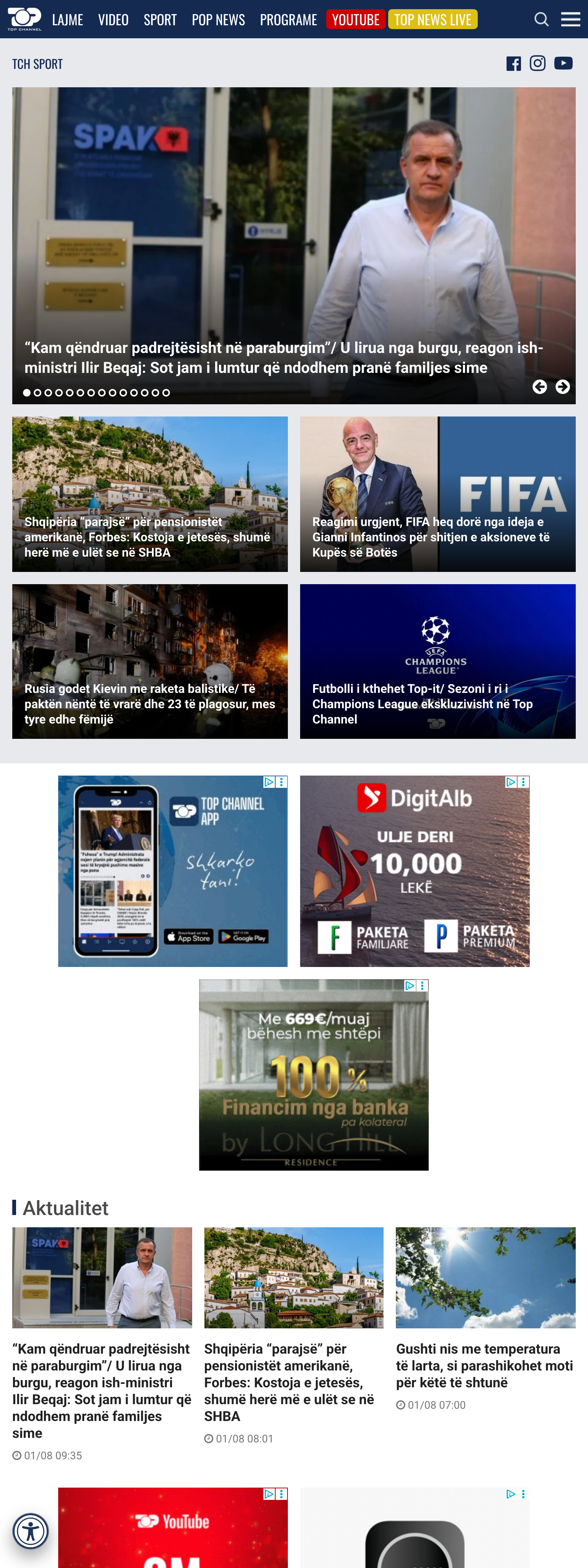 Screenshot of the Top Channel front page
