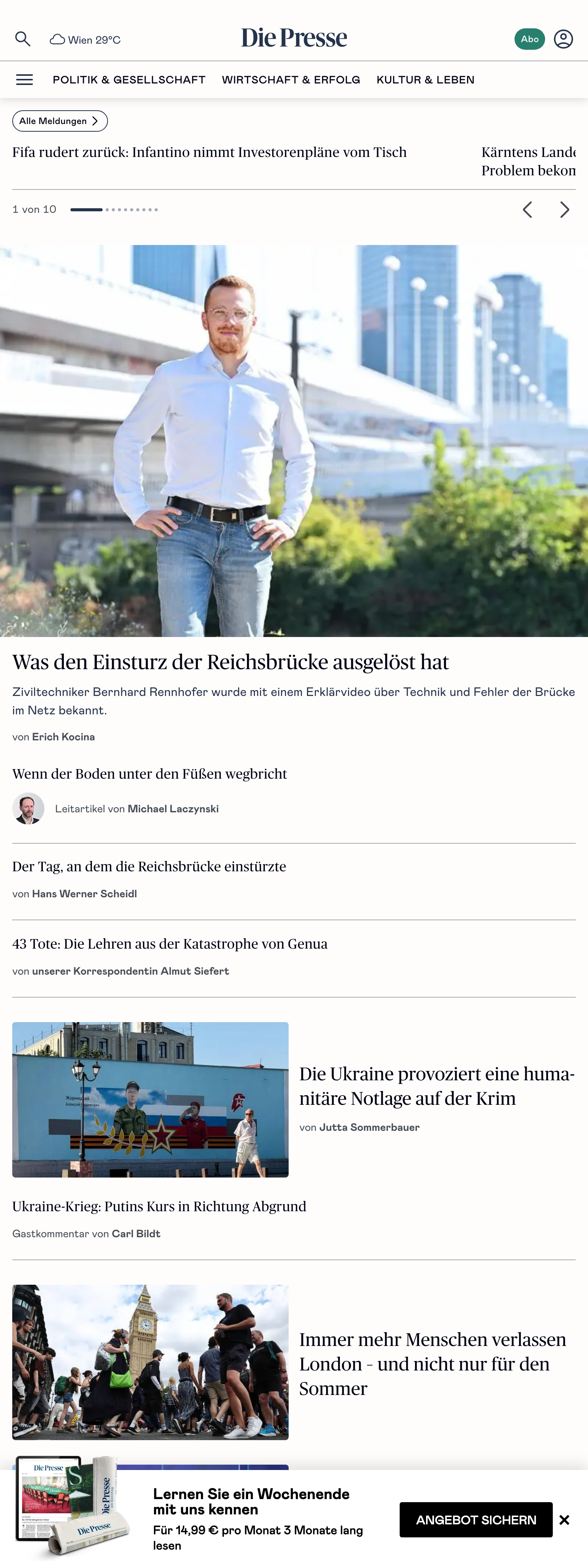 Screenshot of the Die Presse front page