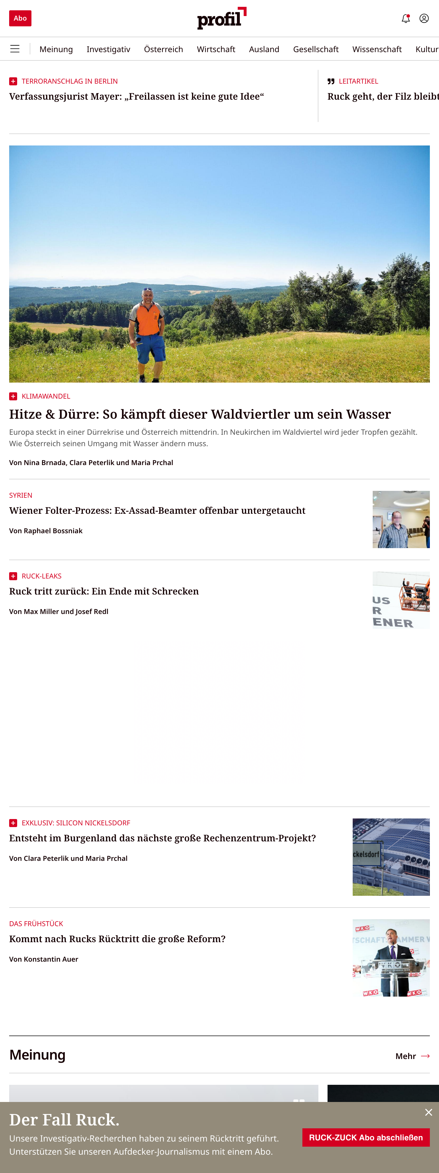 Screenshot of the profil front page