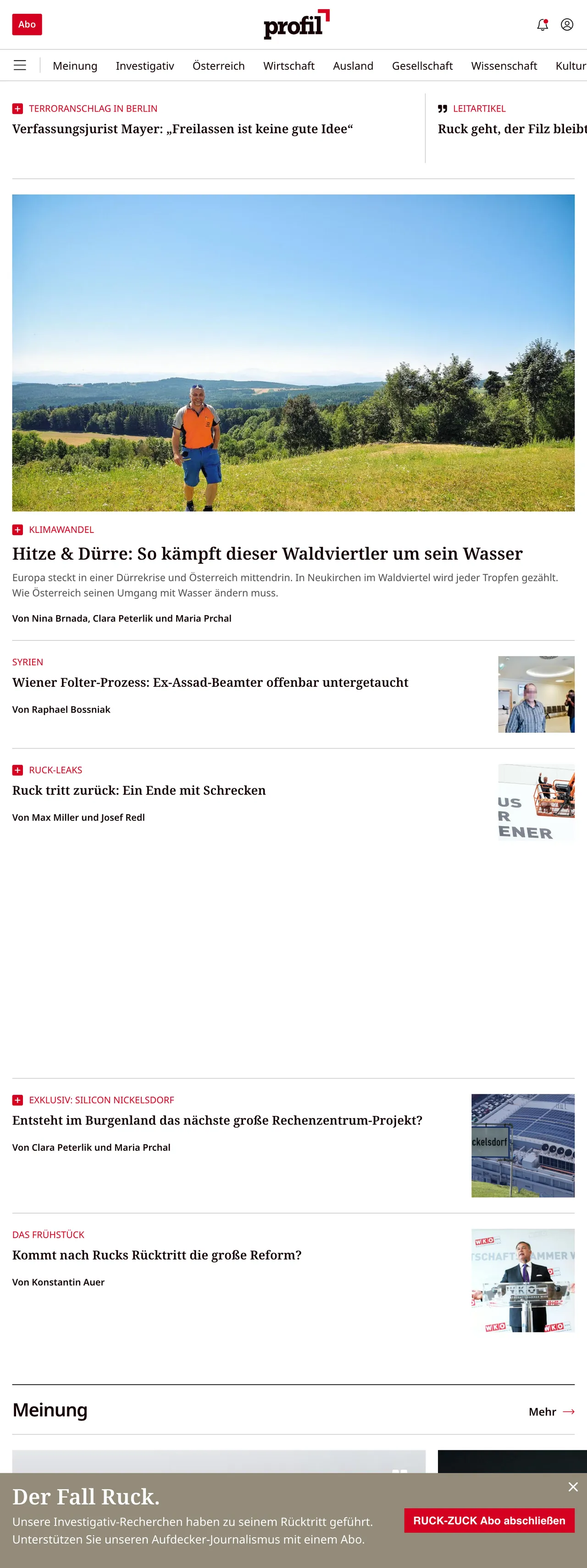Screenshot of the profil front page