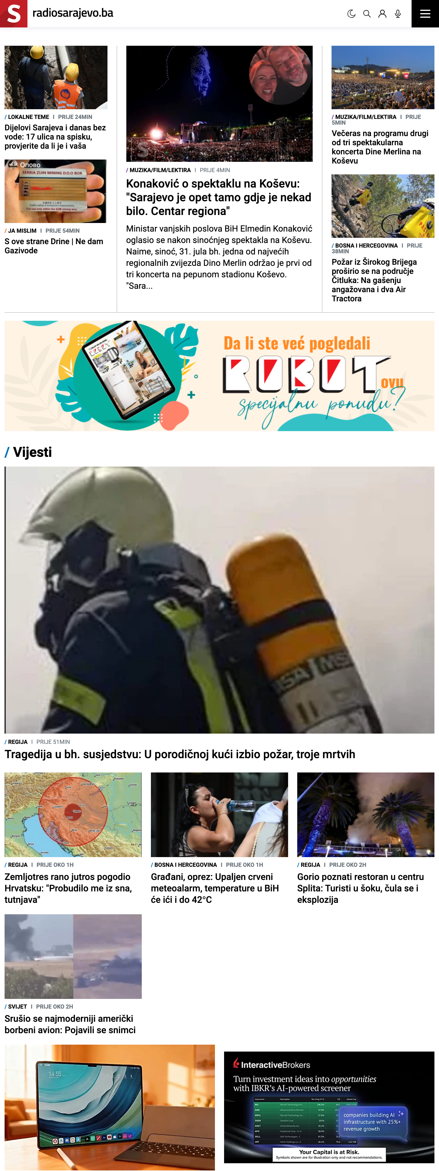 Screenshot of the Radio Sarajevo front page