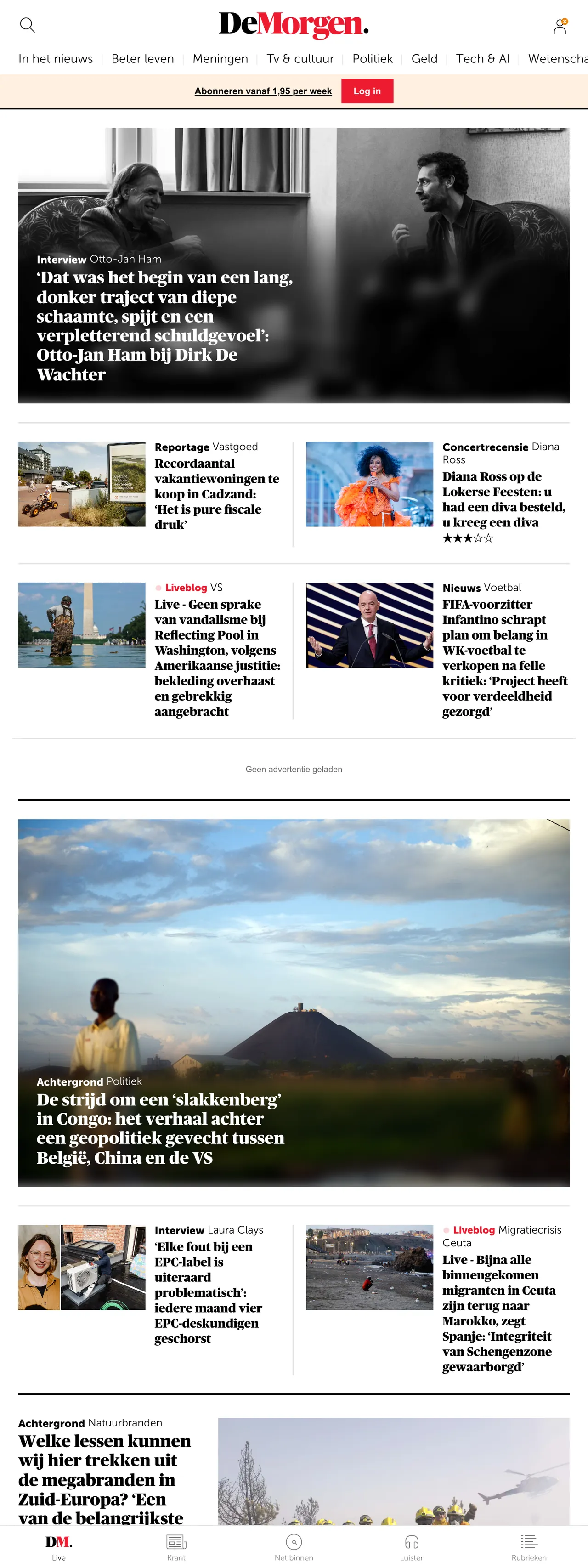 Screenshot of the De Morgen front page