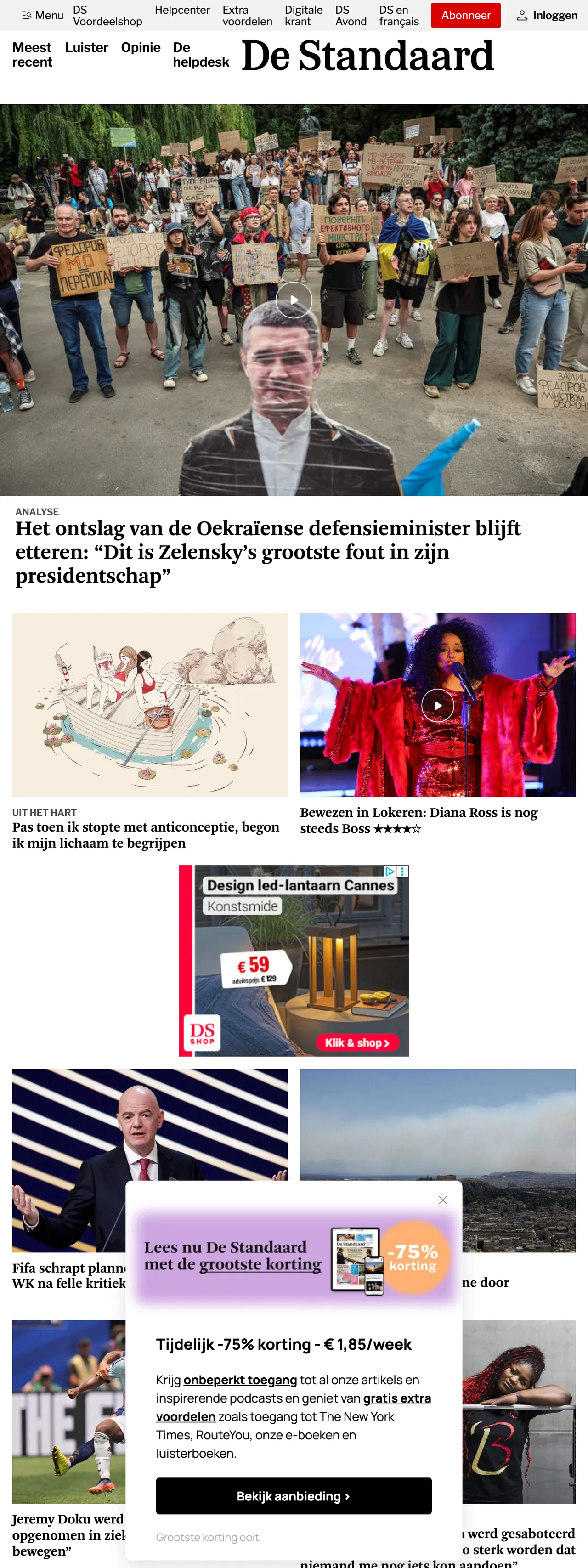 Screenshot of the De Standaard front page