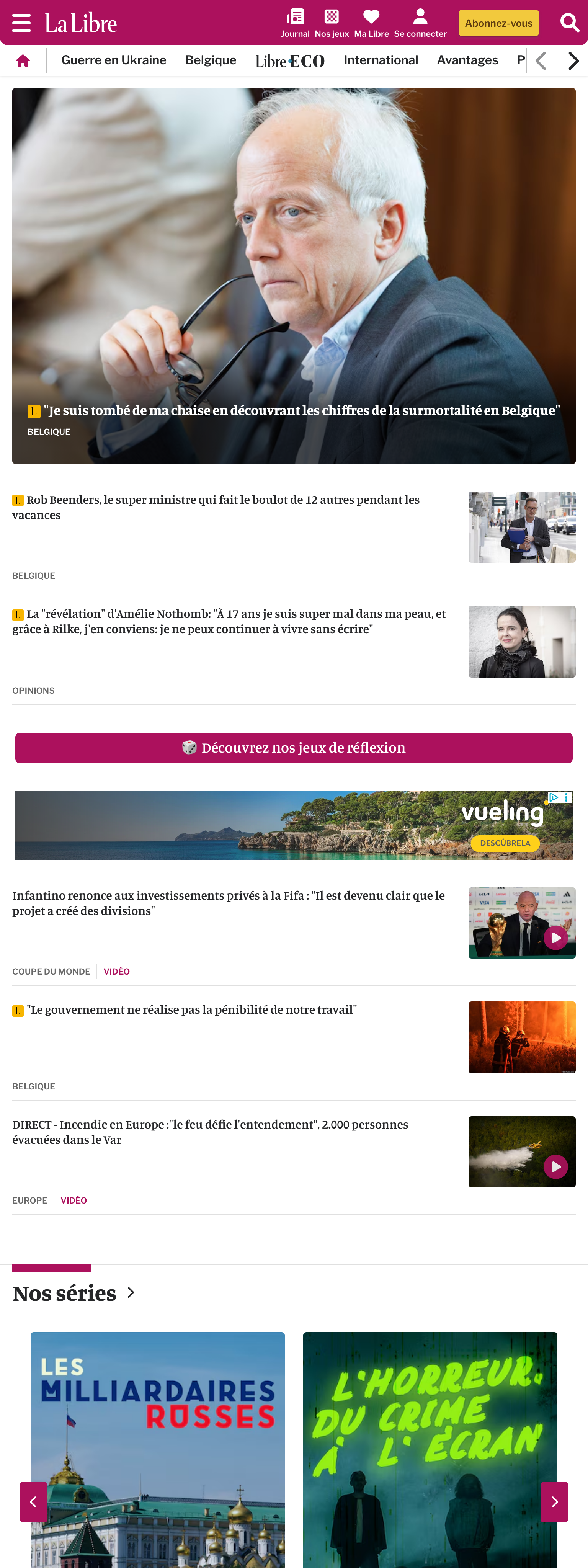 Screenshot of the La Libre front page