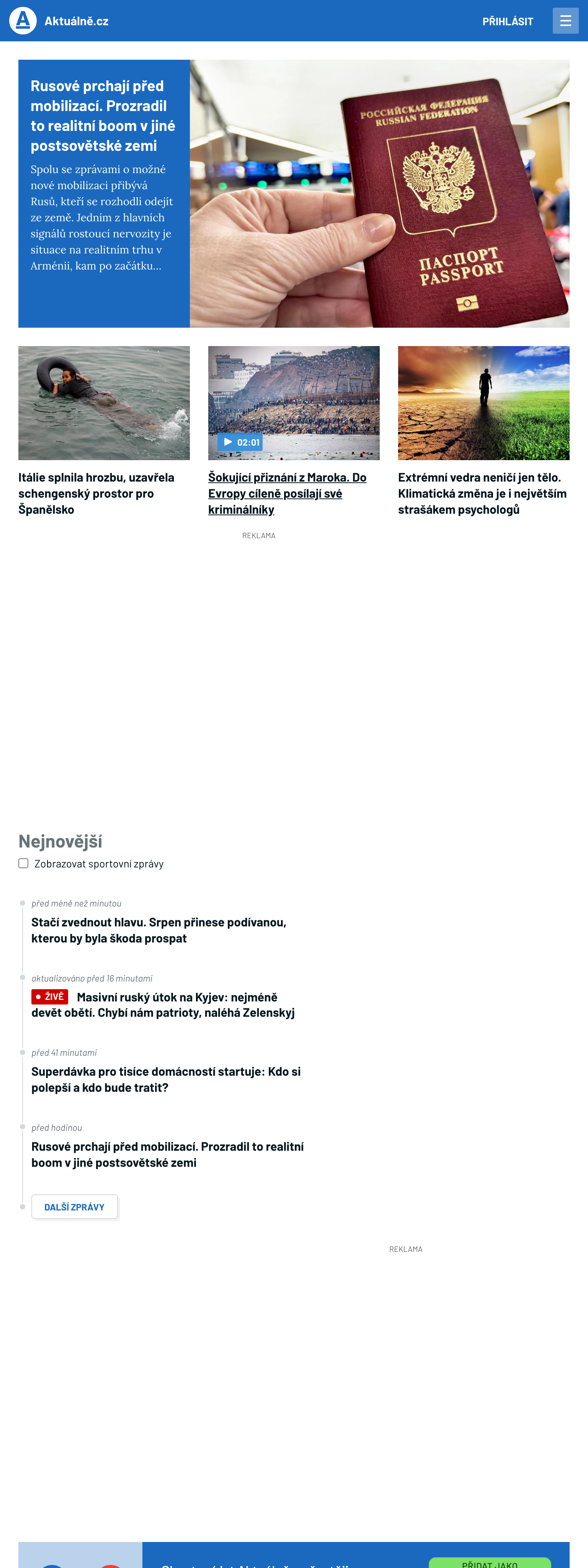 Screenshot of the Aktuálně.cz front page