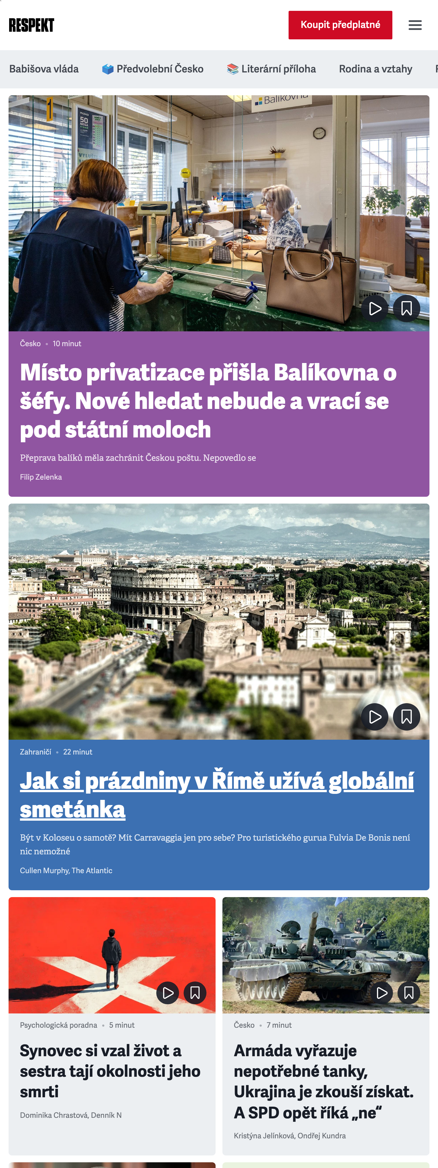 Screenshot of the Respekt front page