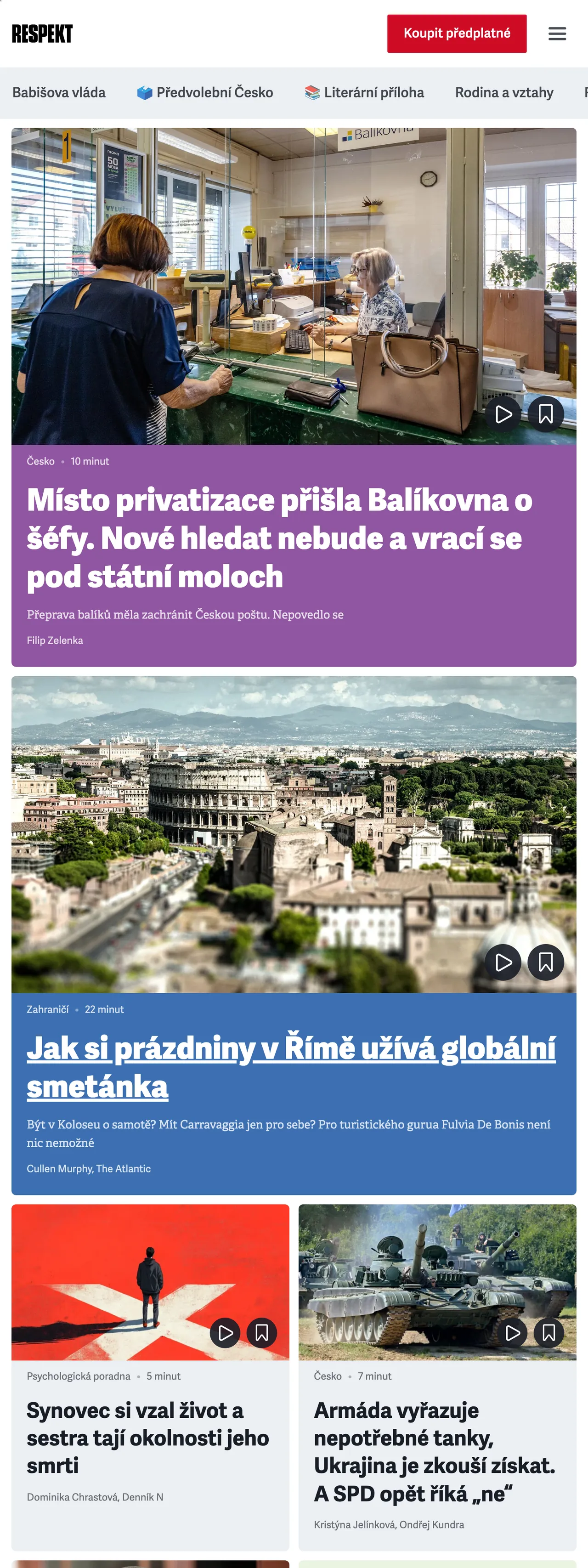 Screenshot of the Respekt front page