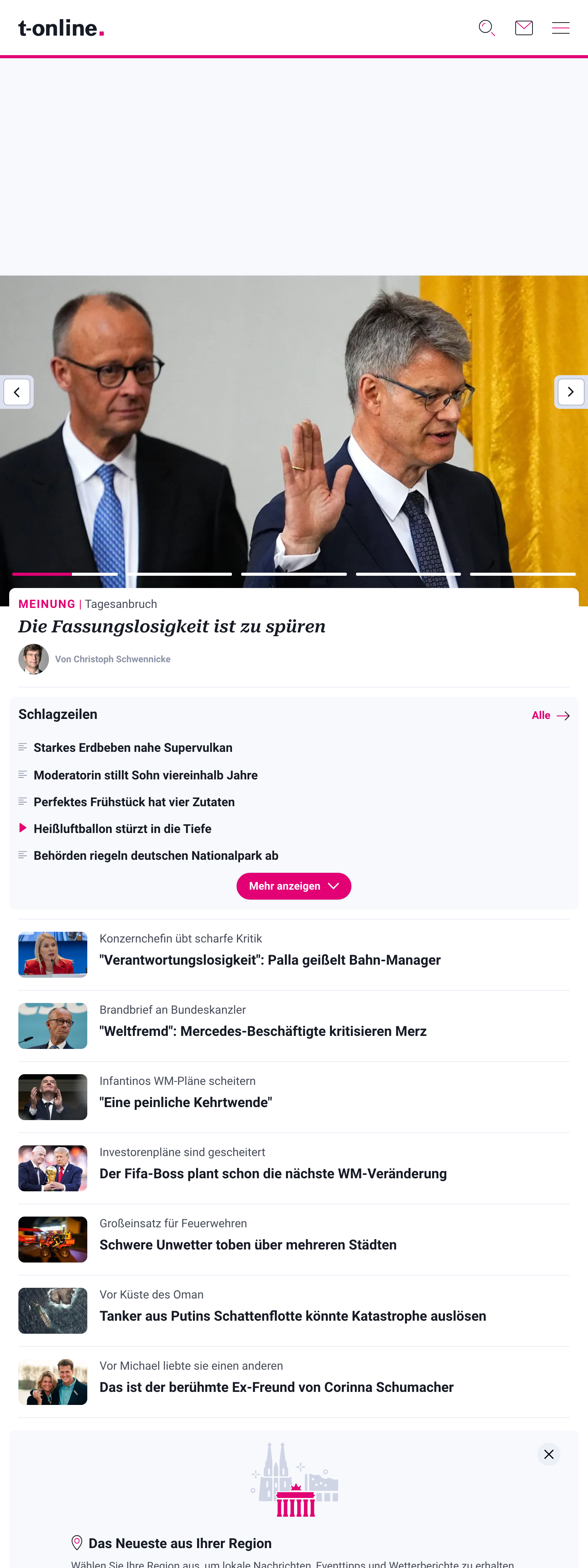 Screenshot of the t-online front page