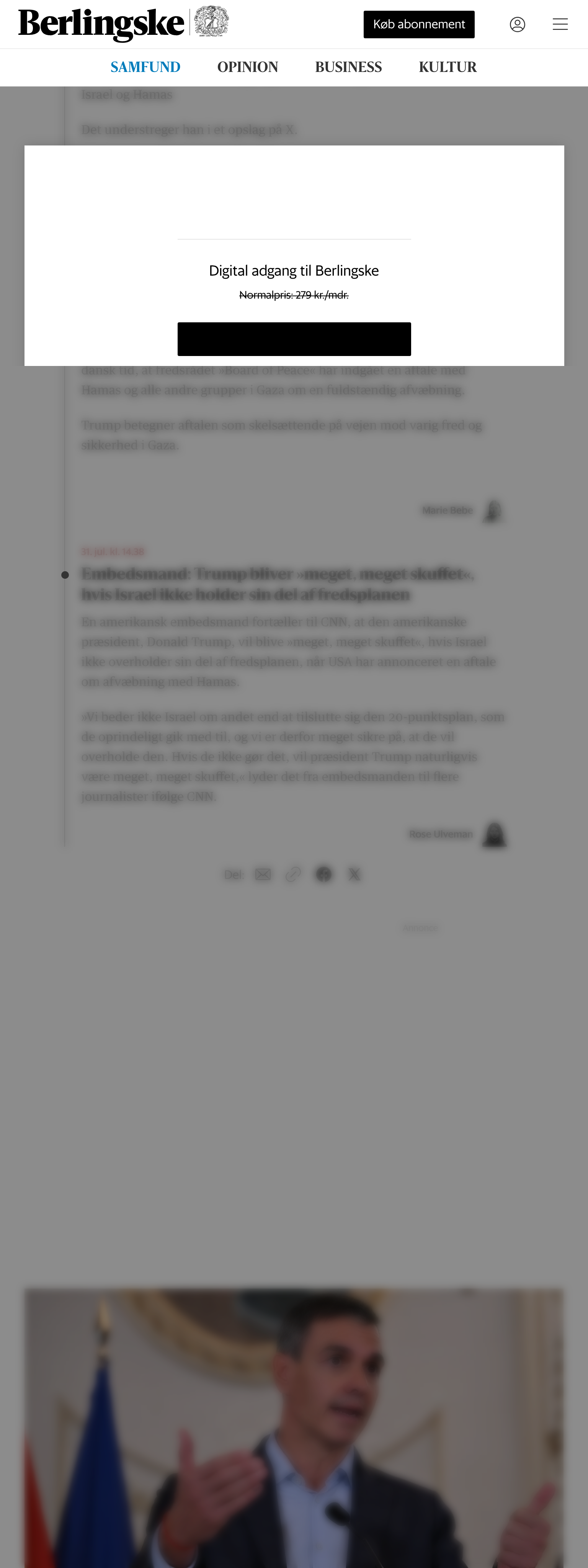 Screenshot of the Berlingske front page
