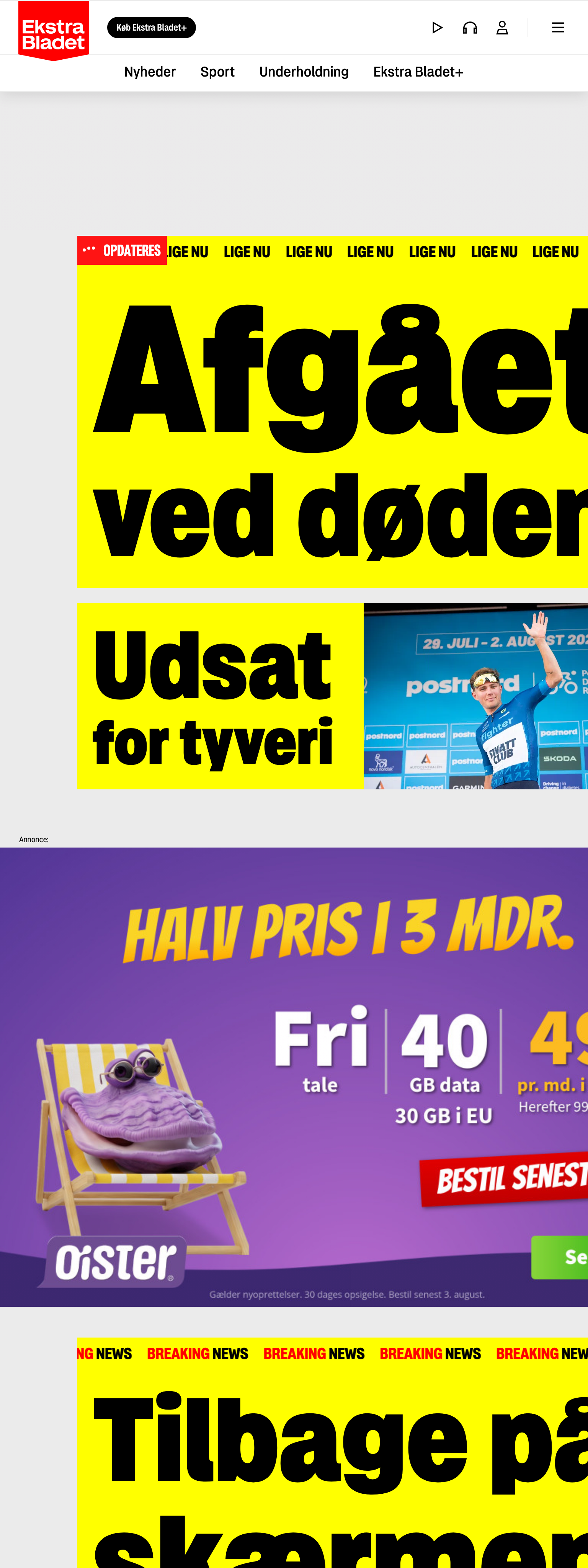 Screenshot of the Ekstra Bladet front page