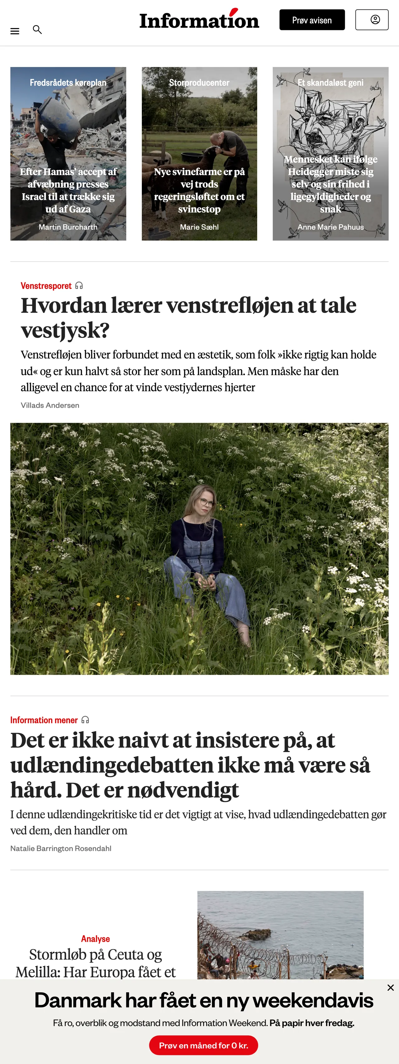 Screenshot of the Information front page