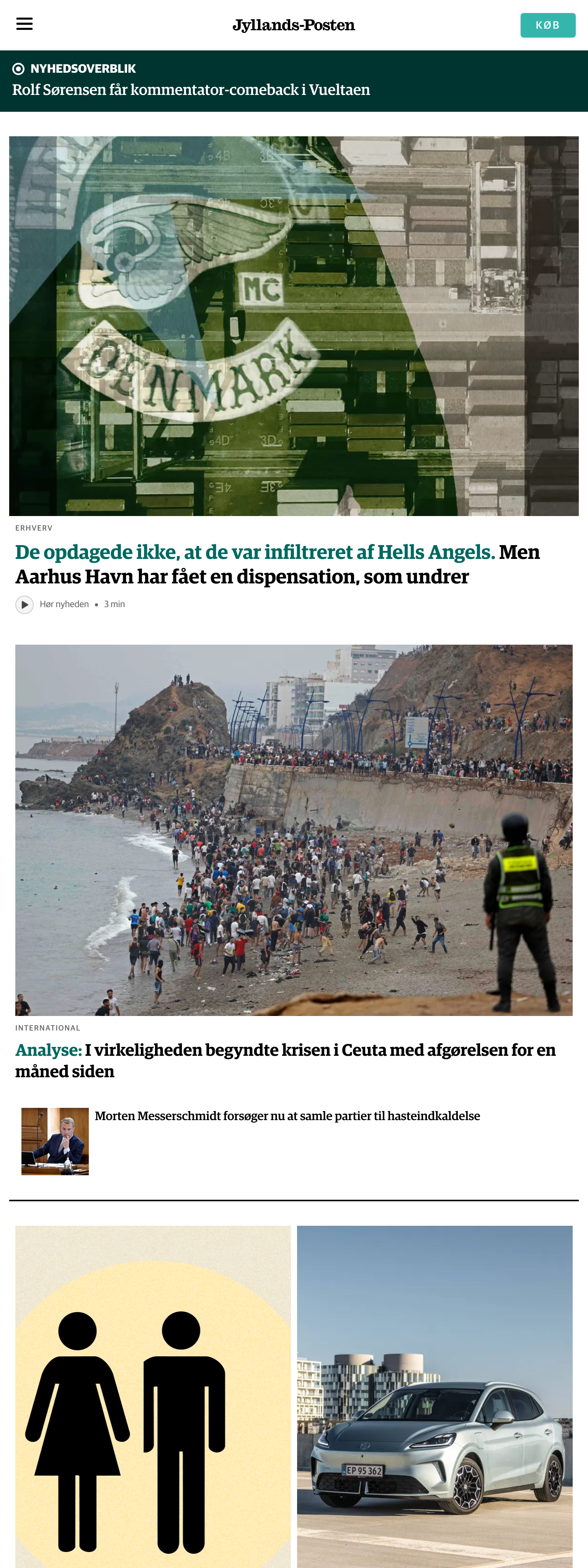 Screenshot of the Jyllands-Posten front page
