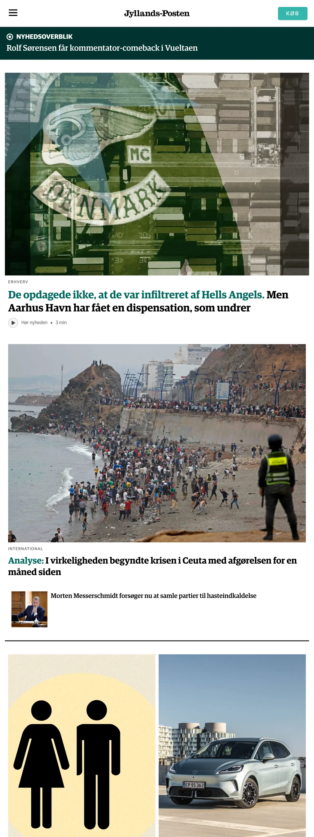 Screenshot of the Jyllands-Posten front page