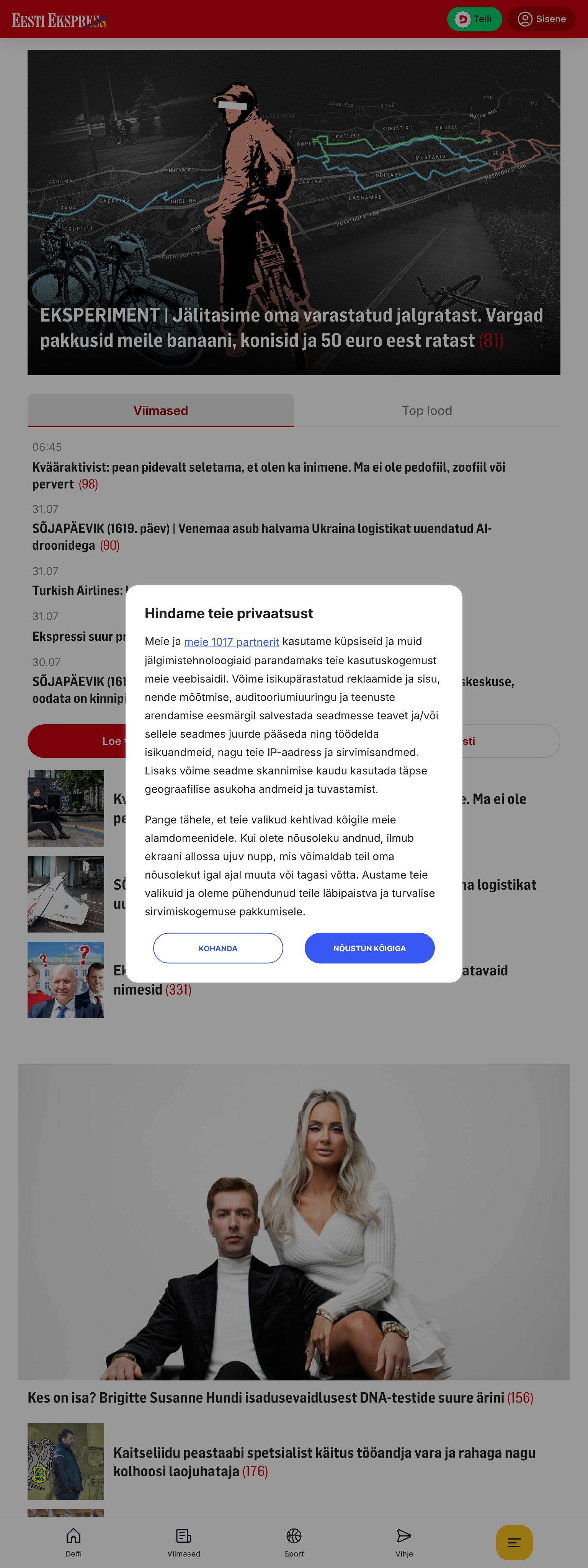 Screenshot of the Eesti Ekspress front page