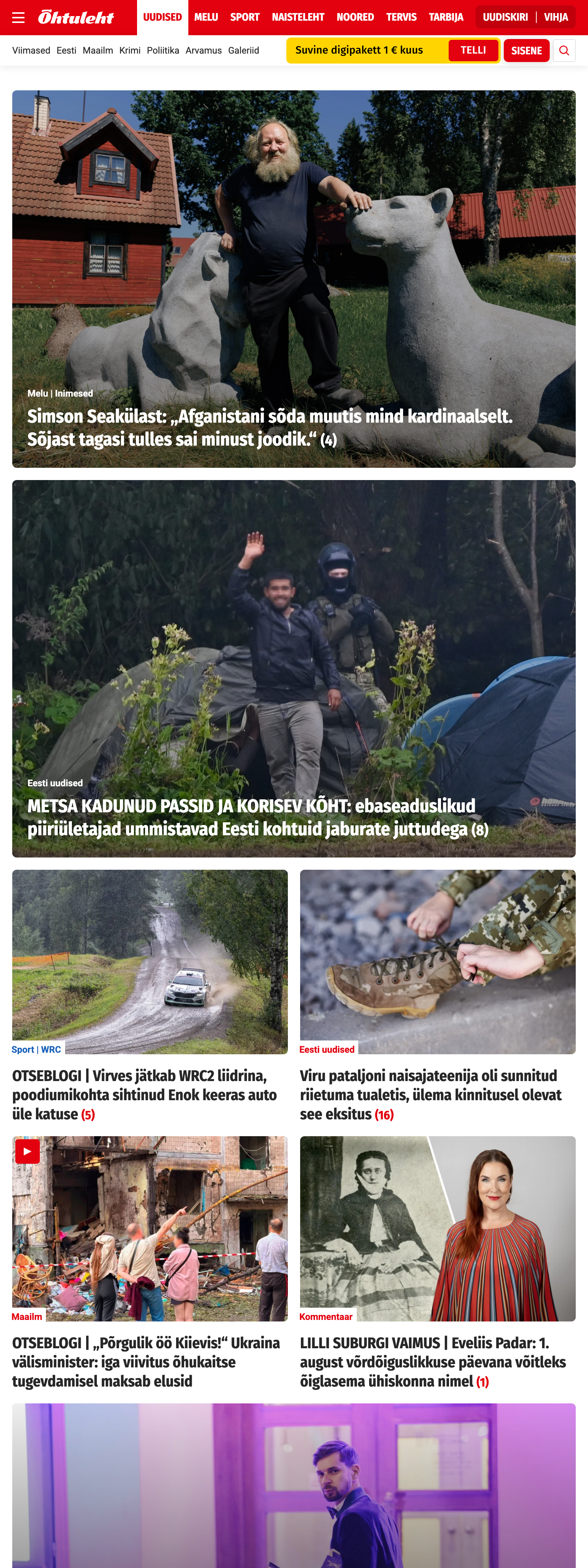 Screenshot of the Õhtuleht front page