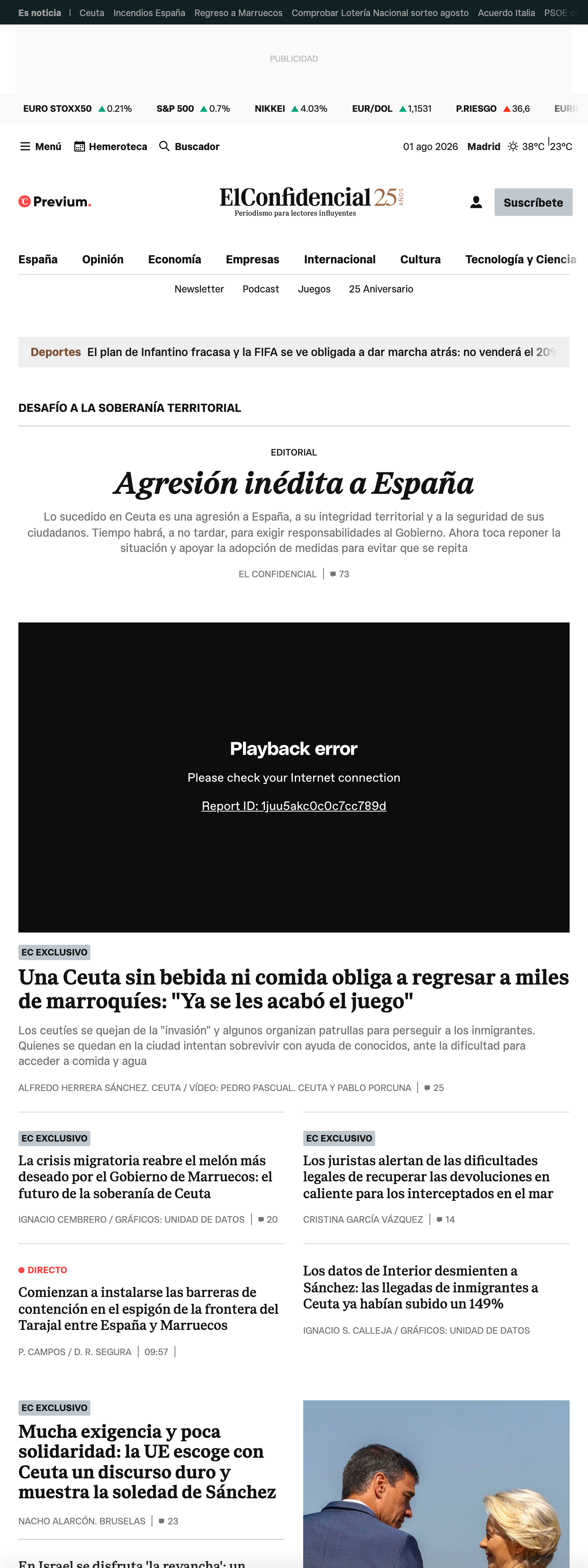 Screenshot of the El Confidencial front page