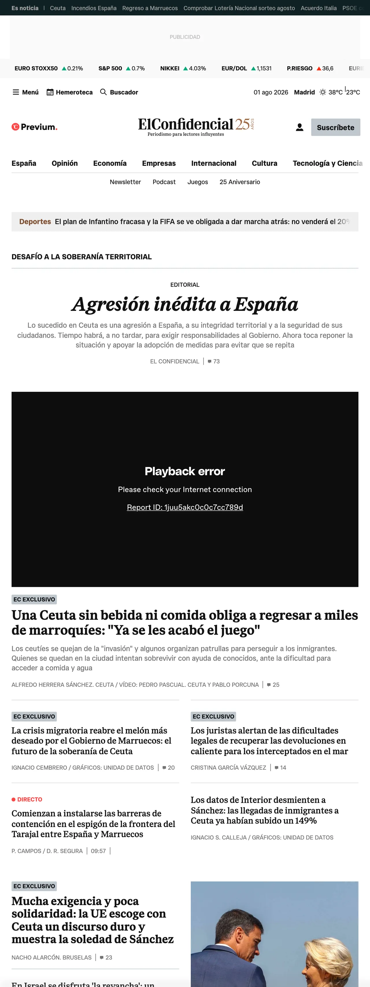 Screenshot of the El Confidencial front page