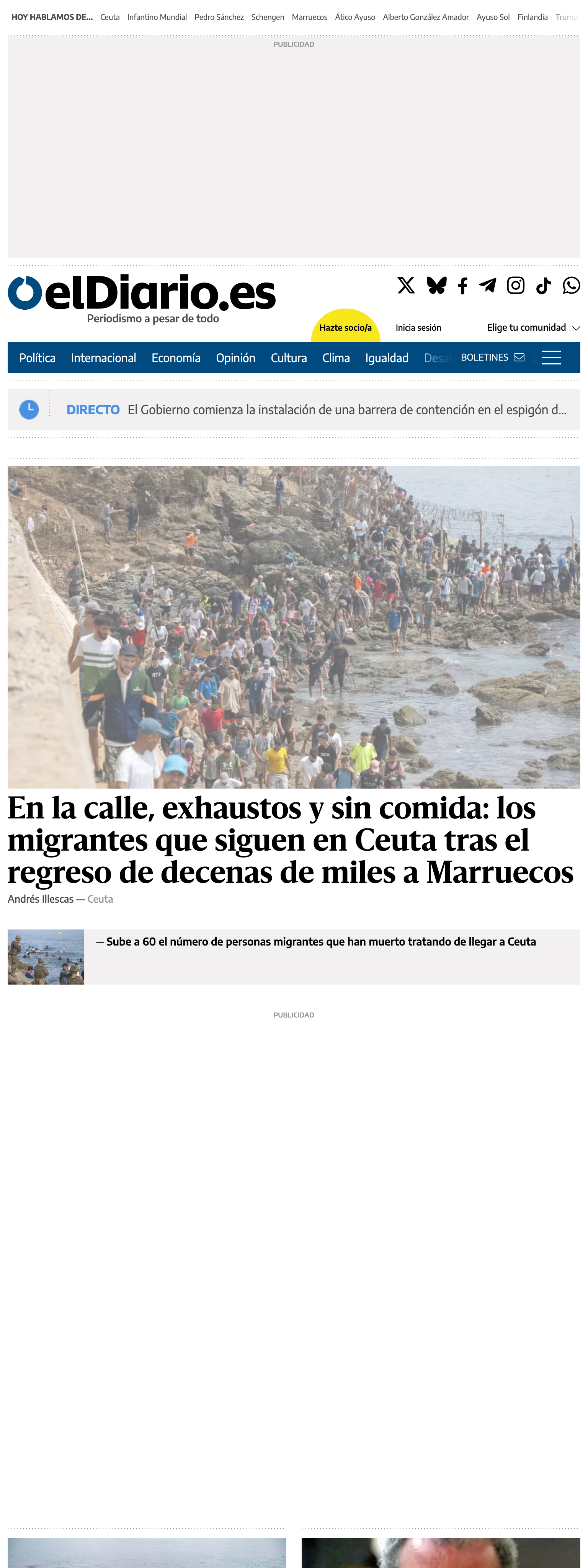 Screenshot of the elDiario.es front page