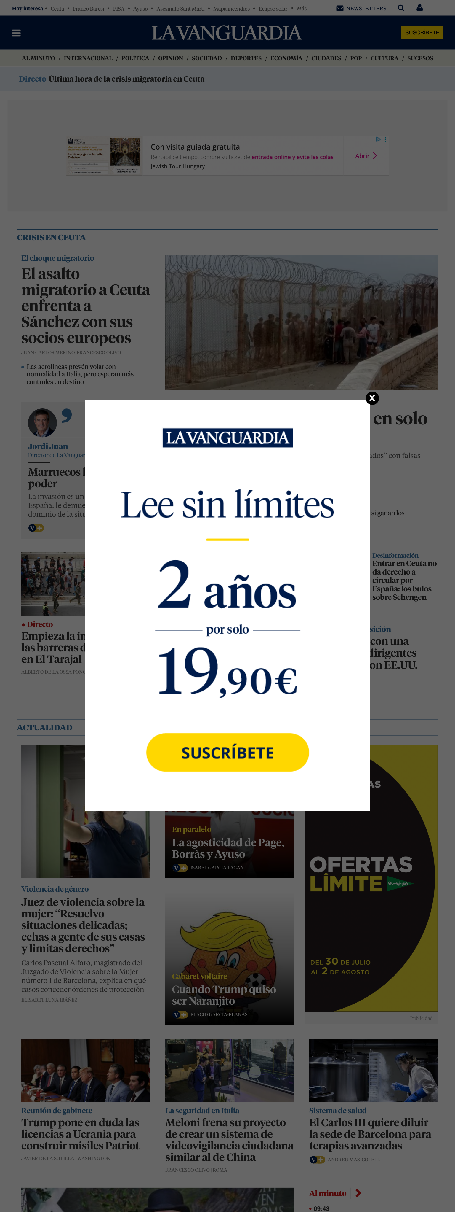 Screenshot of the La Vanguardia front page